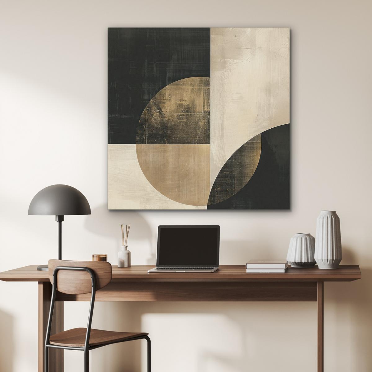 AKUSTIKBILD Abstrakt - Geometrische Formen - Schwarz - Gold Akustikpaneele 90x90 cm - Ecru, Kunststoff (90/90/0.9cm) - MuchoWow