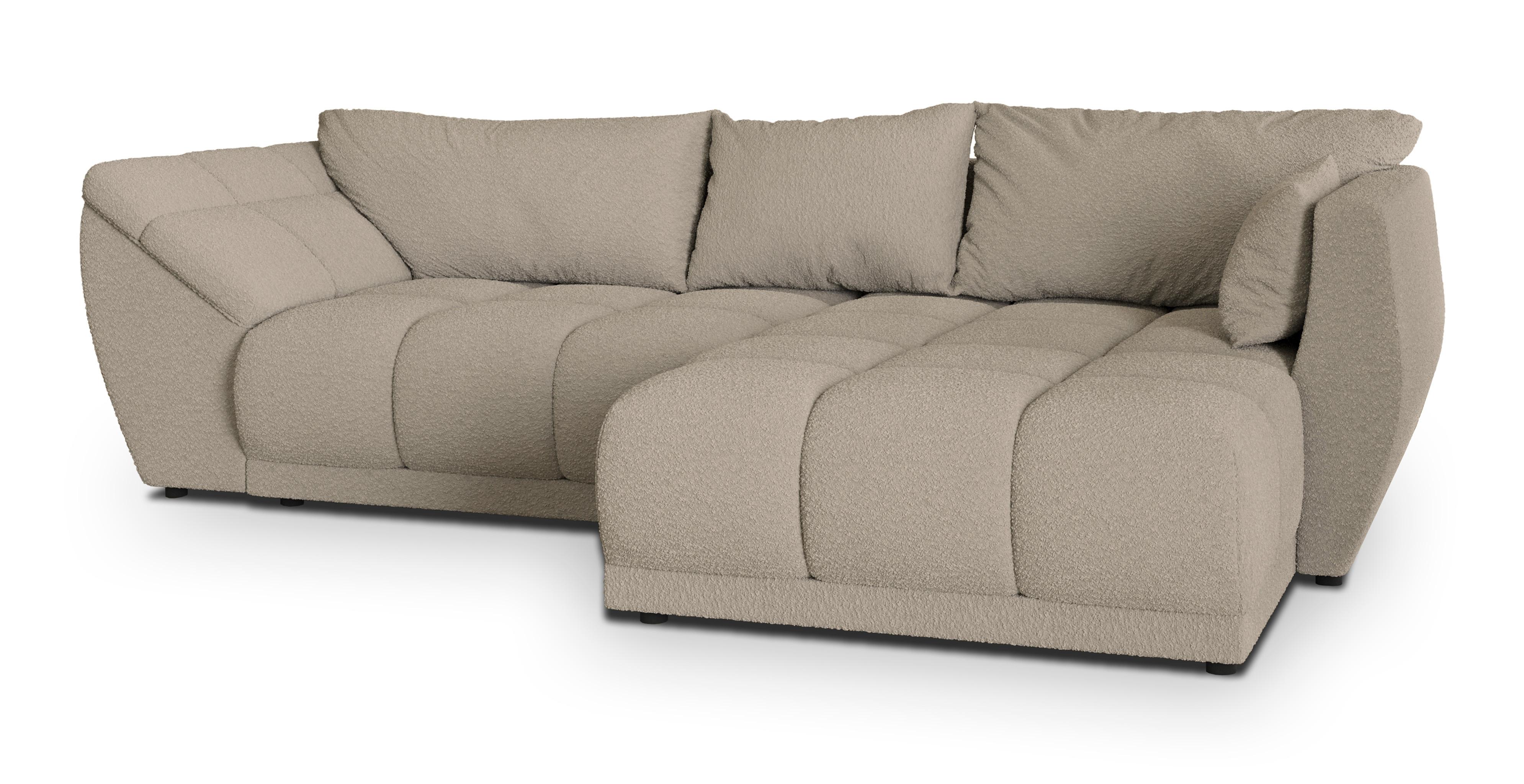 ECKSOFA ORENTI R-S Beige Boucle-Stoff mit Schlaffunktion - Beige, Holz (287/182cm) - MASSENO