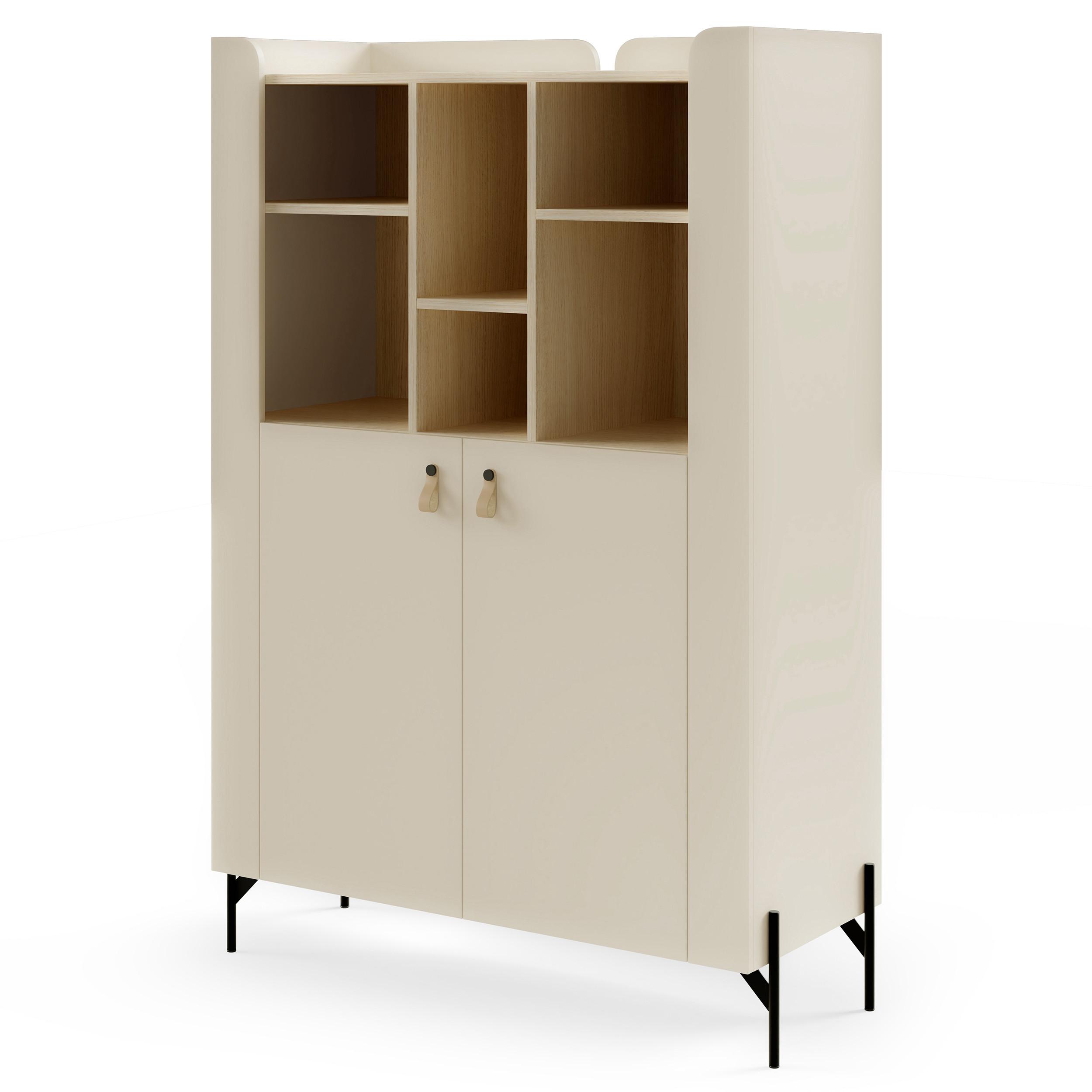 BÜCHERREGAL Sorella mit 2-türig, 3 offenen Regalböden, 100 cm, Macadamia + Eiche Mavelie - Eichefarben/Beige, Leder/Holzwerkstoff (100/151/51cm) - Beautysofa