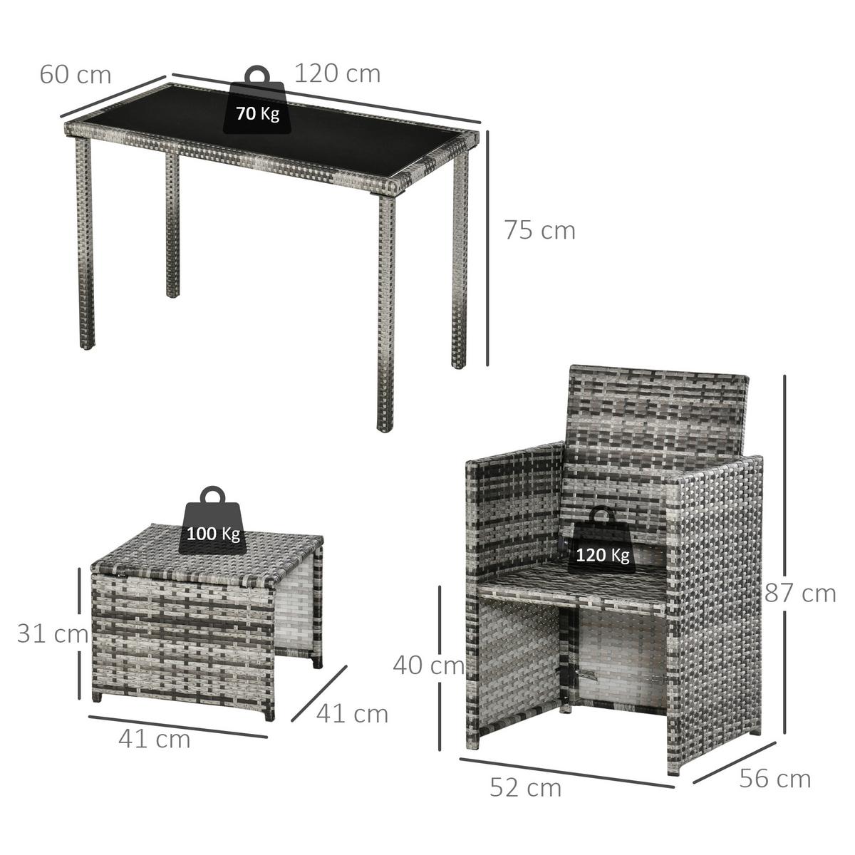 GARTENSET Garnitur 5 tlg. mit Kissen, Grau - Grau, Kunststoff - Outsunny
