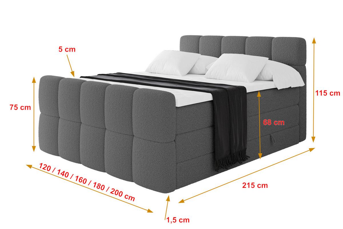 BOXBETT mit Matratze H3/H4 - FAMA-Z KING - 120x200 cm Grau Quelle - Schieferfarben, Holzwerkstoff (120/200cm) - ALTDECOR