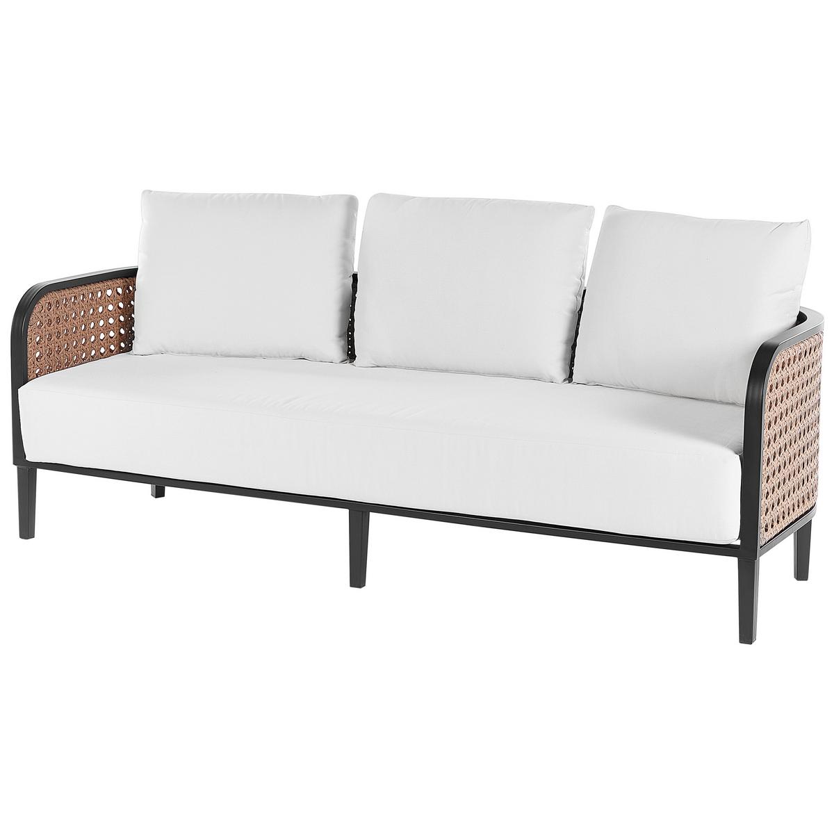 LOUNGE SET 5-Sitzer Aluminium schwarz Auflagen weiß Montefalco - Creme, Metall - Beliani
