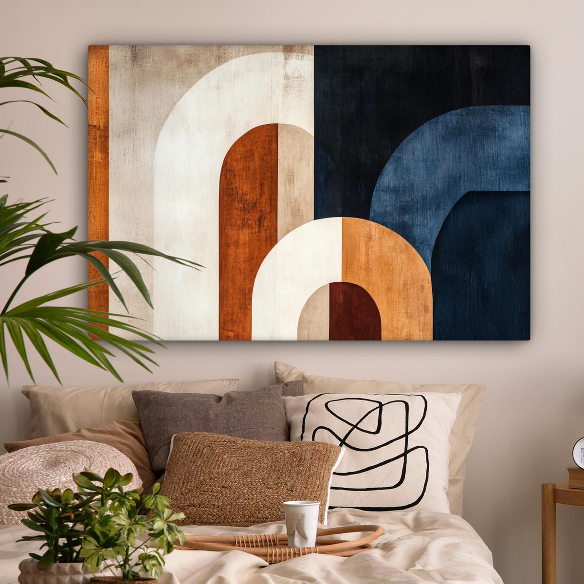 LEINWANDBILD Abstrakt - Formen - Dunkelblau Wohnzimmer Groß 120x80 cm - Cognac, Textil (120/80cm) - MuchoWow