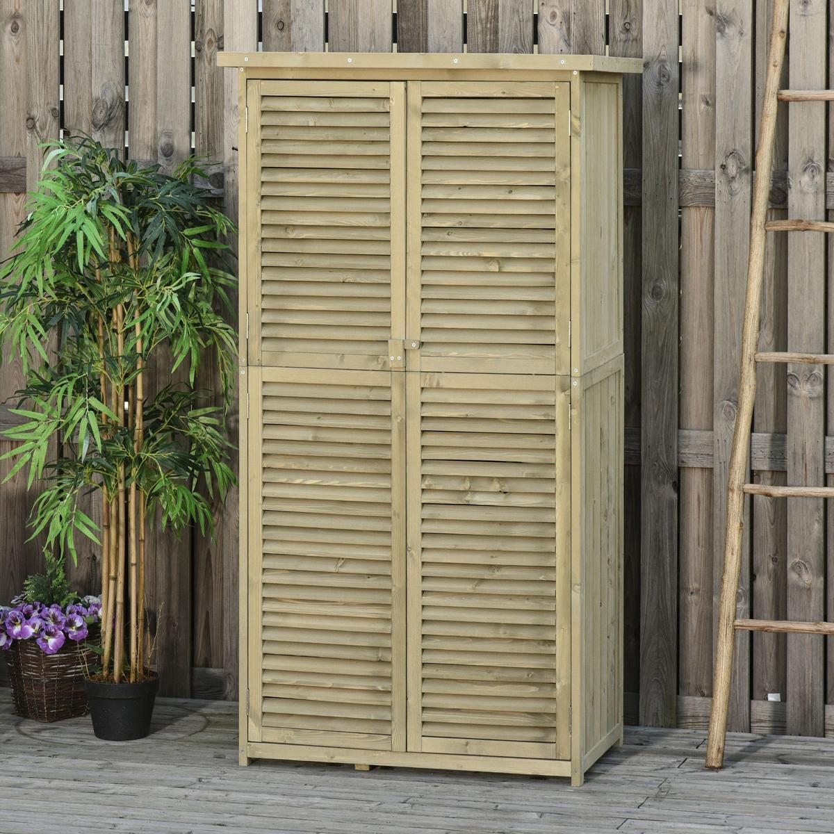 GERÄTESCHUPPEN Gerätehaus Geräteschrank, 4 Fächer, Kiefer, Tannenholz, Grau - Grau, Holz (46.5/160/87cm) - Outsunny