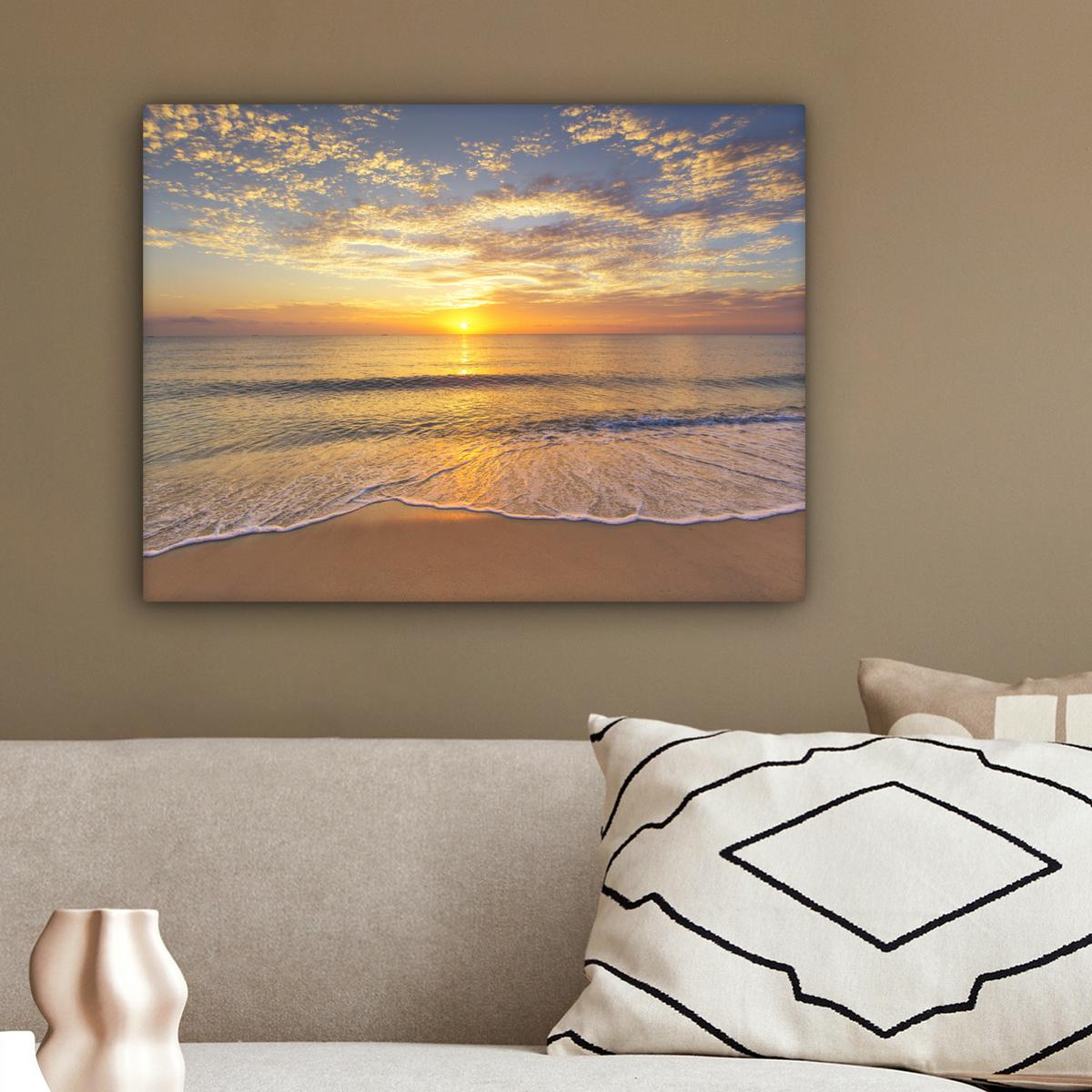 LEINWANDBILD Strand - Sonnenuntergang - Meer Wandbild 40x30 cm - Gelb, Textil (40/30cm) - MuchoWow