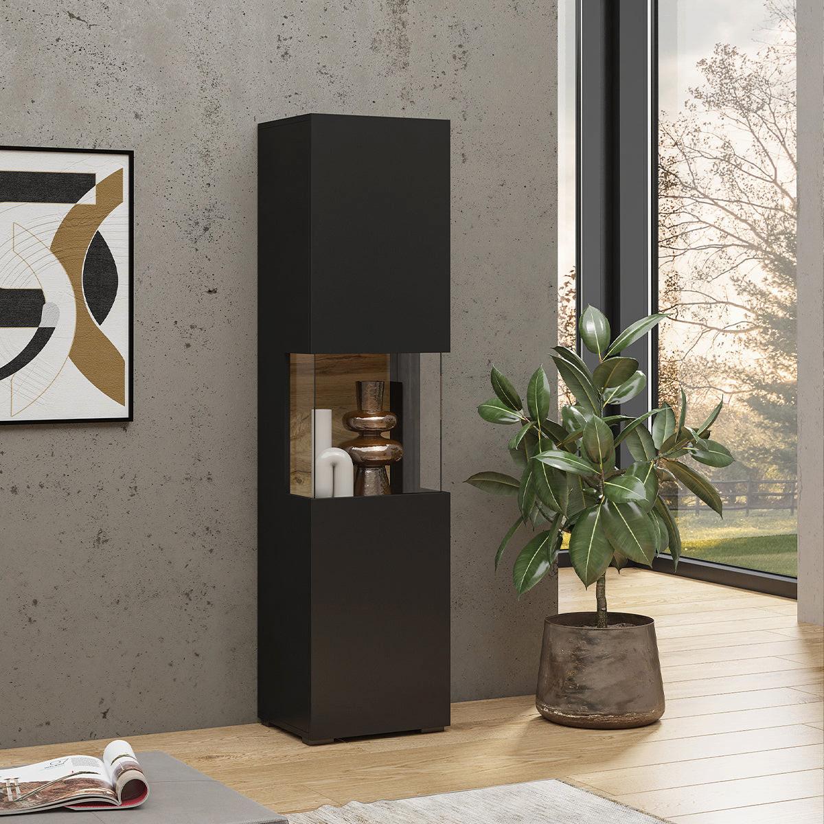 VITRINE Glora Schwarz und Holz - Schwarz, Holzwerkstoff (36/140/30cm) - Petits-meubles