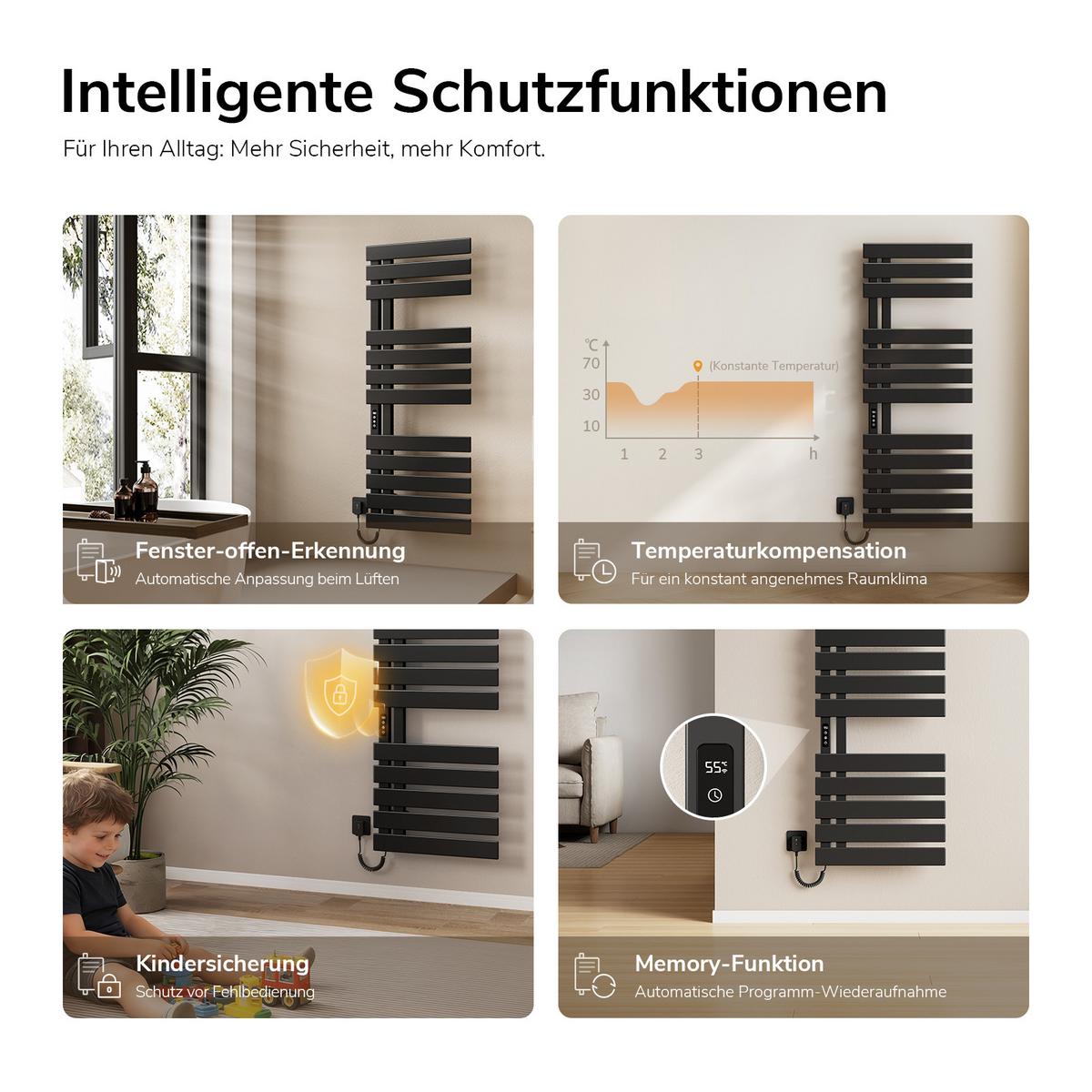 HEIZKÖRPER Elektrisch WLAN Thermostat Schwarz 130/50 cm - Schwarz, Metall (50/130/11cm) - EMKE