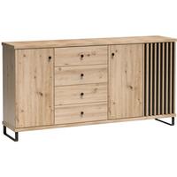 KOMMODE Caya mit drei Türen, vier Schubladen und Metallbeinen, 180 cm - Schwarz/Eiche Artisan, Holzwerkstoff/Metall (183/85/41cm) - Beautysofa