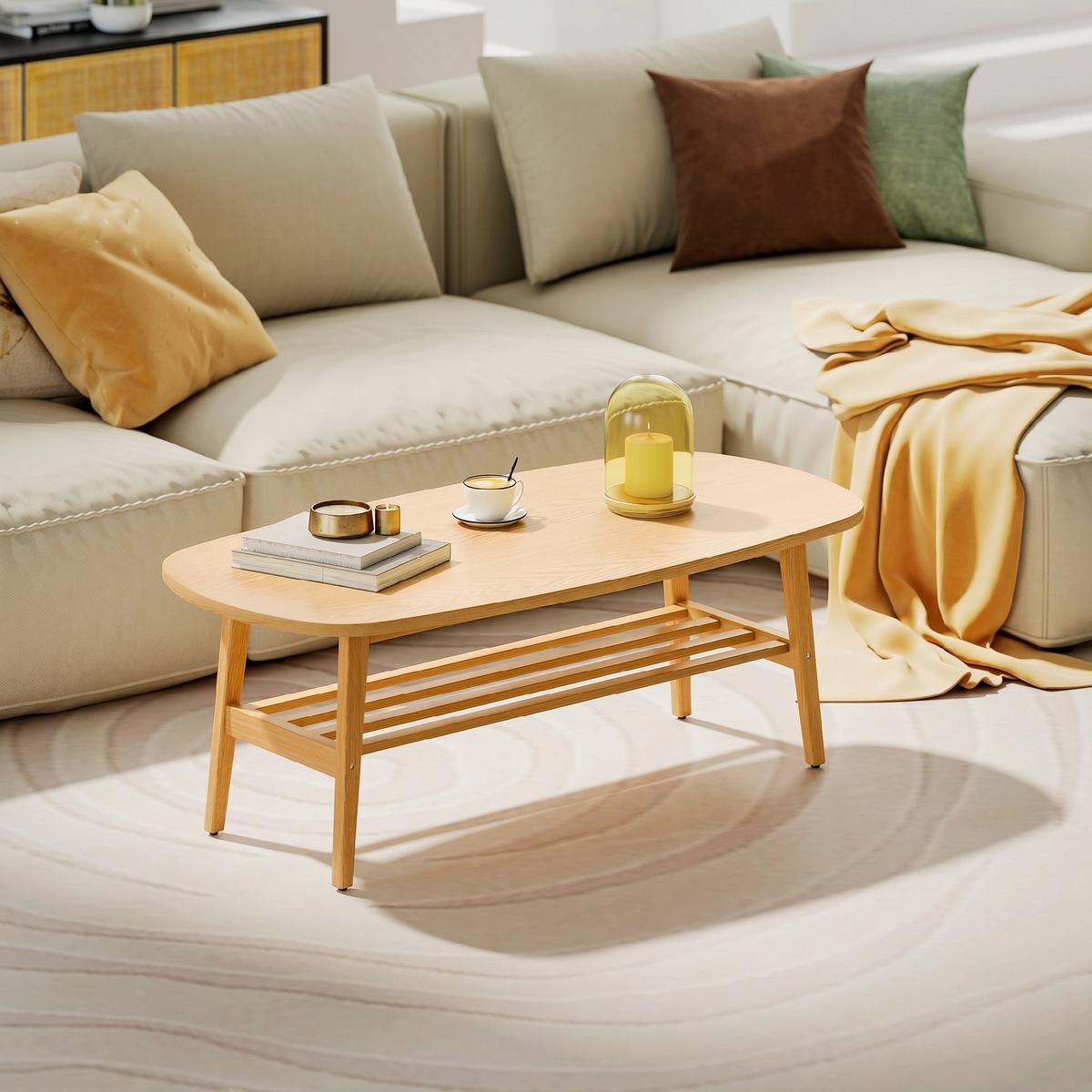 COUCHTISCH Mehrschichtplatte Kautschukbaumholz Naturholz - Naturfarben, Holz/Holzwerkstoff (120/60/42cm) - HOMCOM
