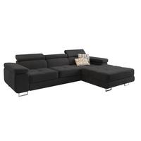ECKSOFA ELMA R-S Schwarz Velours-Stoff mit Schlaffunktion - Silberfarben/Schwarz, Holz/Textil (280/205cm) - MASSENO