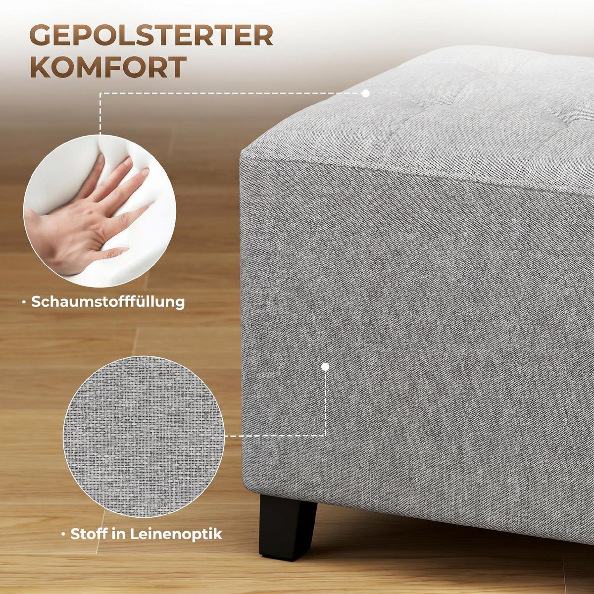 HOCKER Polyester Hellgrau - Hellgrau, Textil (35/35/35cm) - HOMCOM