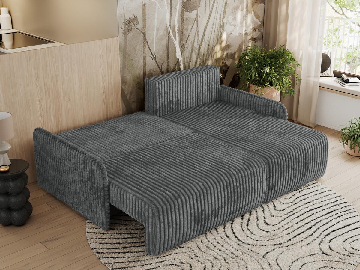 ECKSCHLAFSOFA ARPA L Dunkelgrau Cord - rechts - Dunkelgrau/Schwarz, Kunststoff/Textil (150/198cm) - MKS