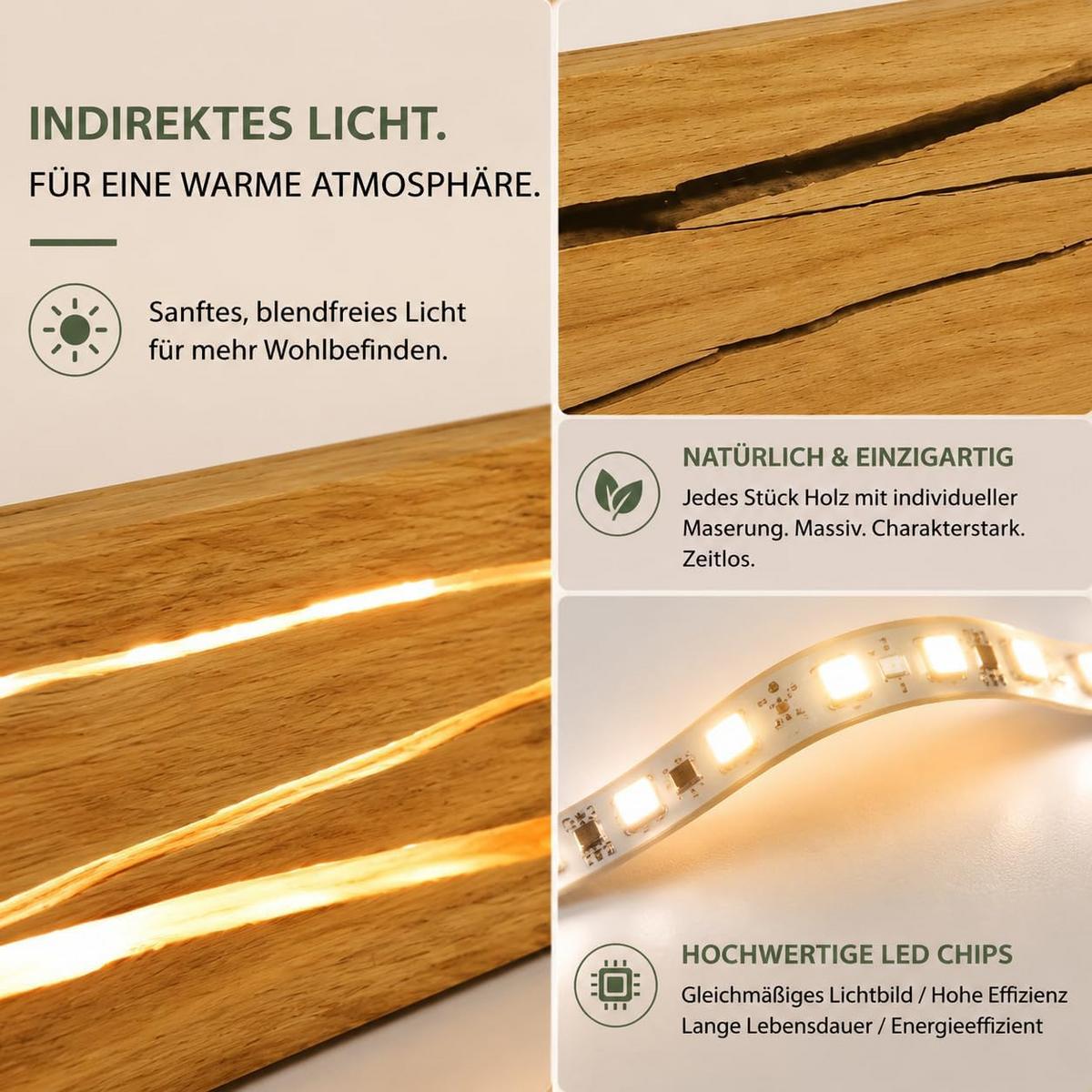 LED WANDLEUCHTE Olenly 50/8/3 cm - Braun, Holz/Metall (8/3/50cm) - ZMH