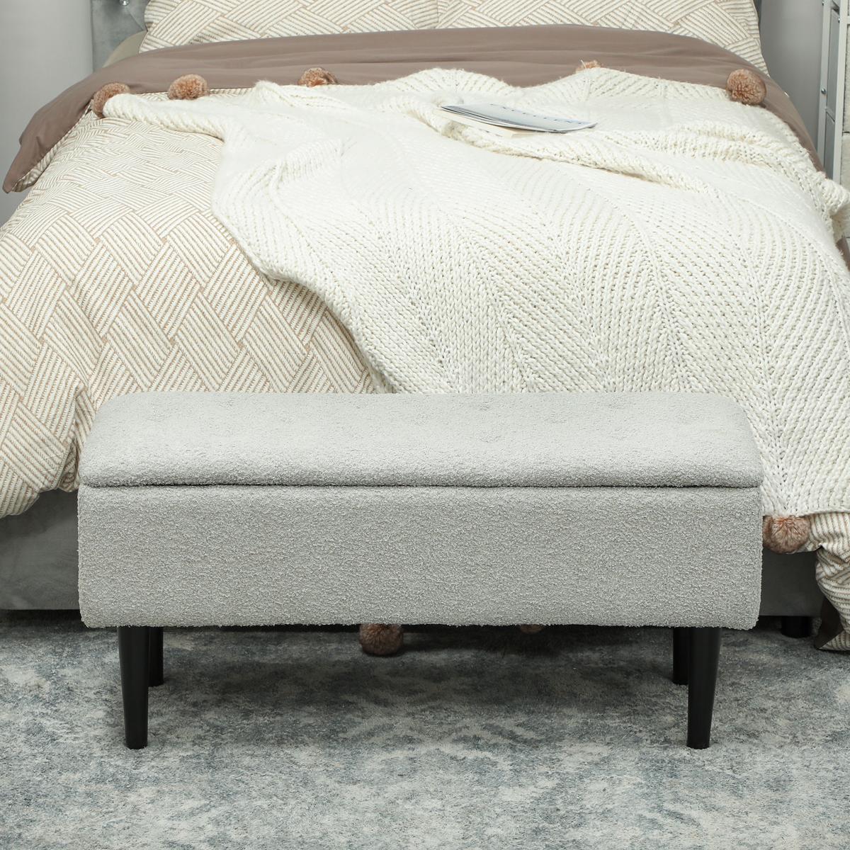 TRUHENBANK Samt, Grau - Grau, Kunststoff (38/45/95cm) - HOMCOM