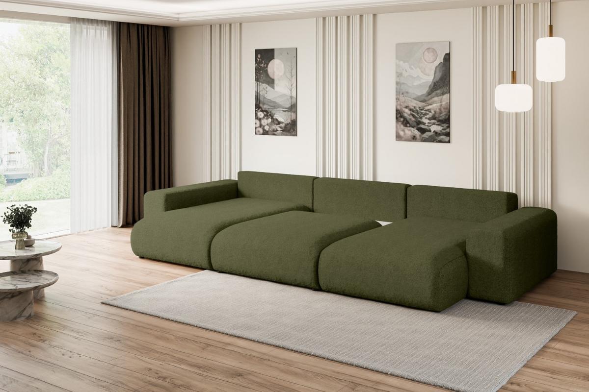 WOHNLANDSCHAFT mit Schlaffunktion ESKAR-U -364x176x84cm Grün Bouclé - Schwarz/Grün, Holzwerkstoff/Kunststoff (364/72/176cm) - ALTDECOR