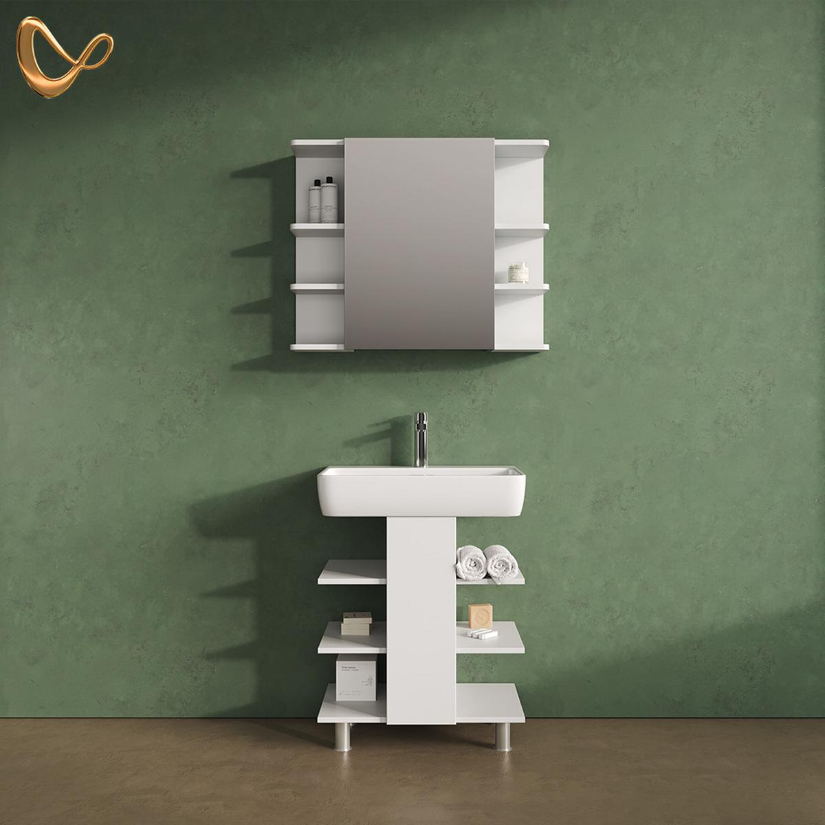 BADMÖBEL-SET Fucino Weiß 2 Teile, Waschbeckenunterschrank und Bad Spiegelschrank - Weiß, Holzwerkstoff (79.6/64/36.6cm) - Livinity®