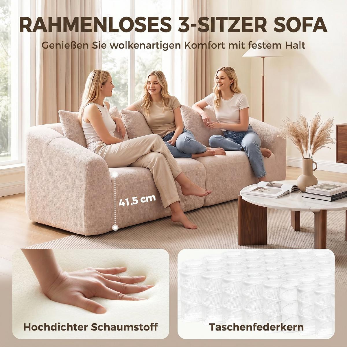 3-SITZER-SOFA Chenille Beige - Beige, Textil (93/83/225cm) - HOMCOM