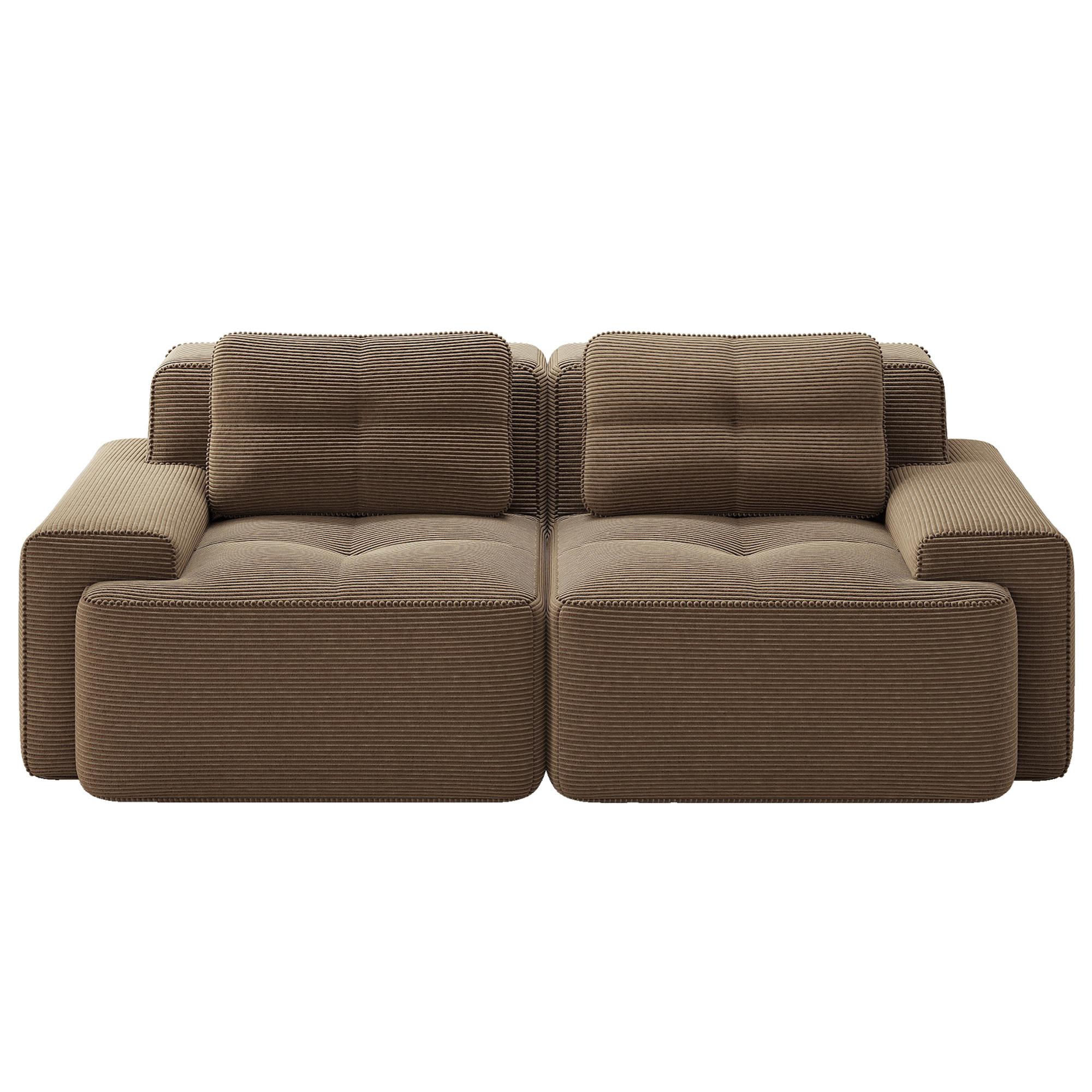 2-SITZER SOFA cord braun modular & extratiefer sitz - Walnussfarben, Textil (204/69/104cm) - Urban Meuble