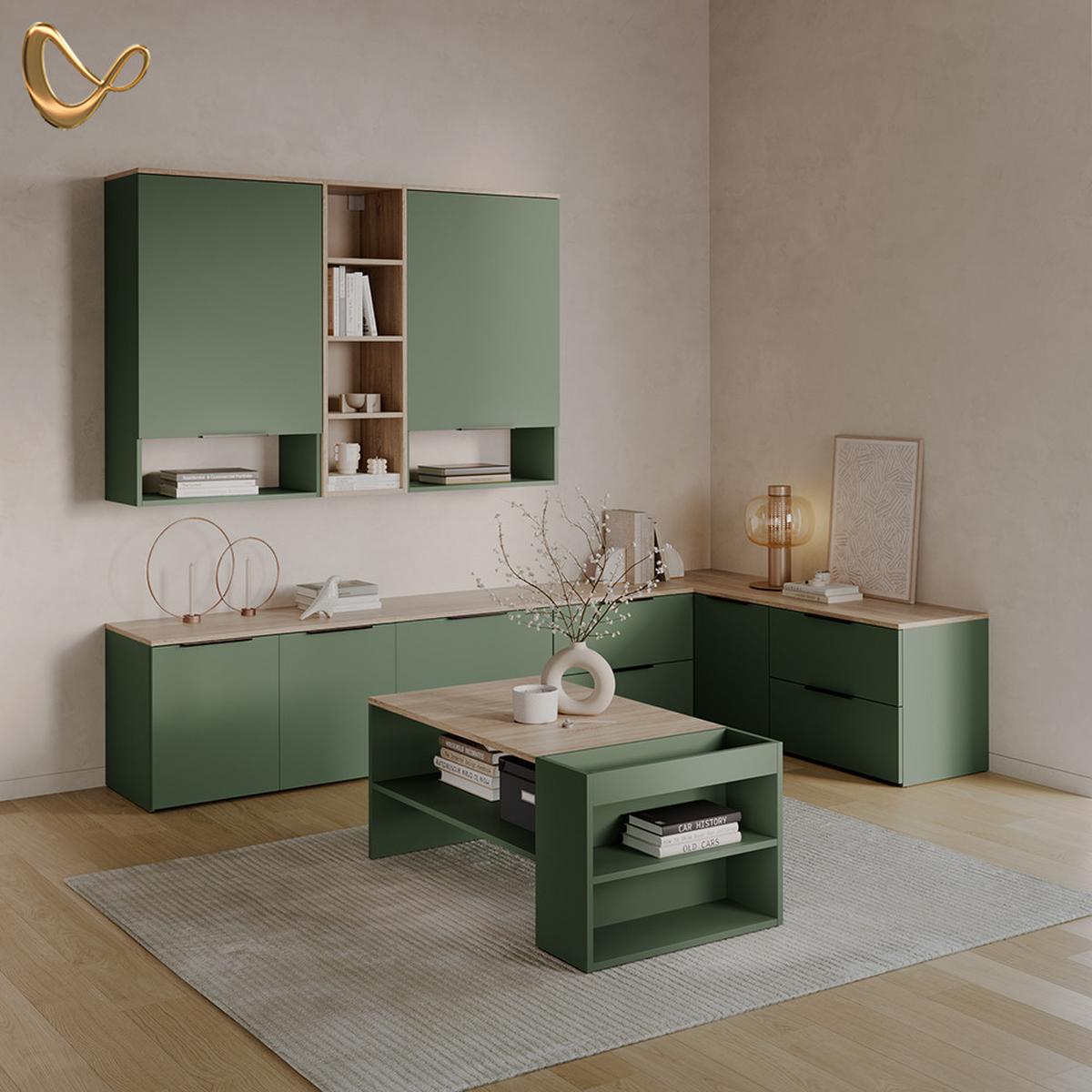 WOHNWAND Piave Grün 3 Teile - Grün, Holzwerkstoff (80/50/40cm) - Livinity®