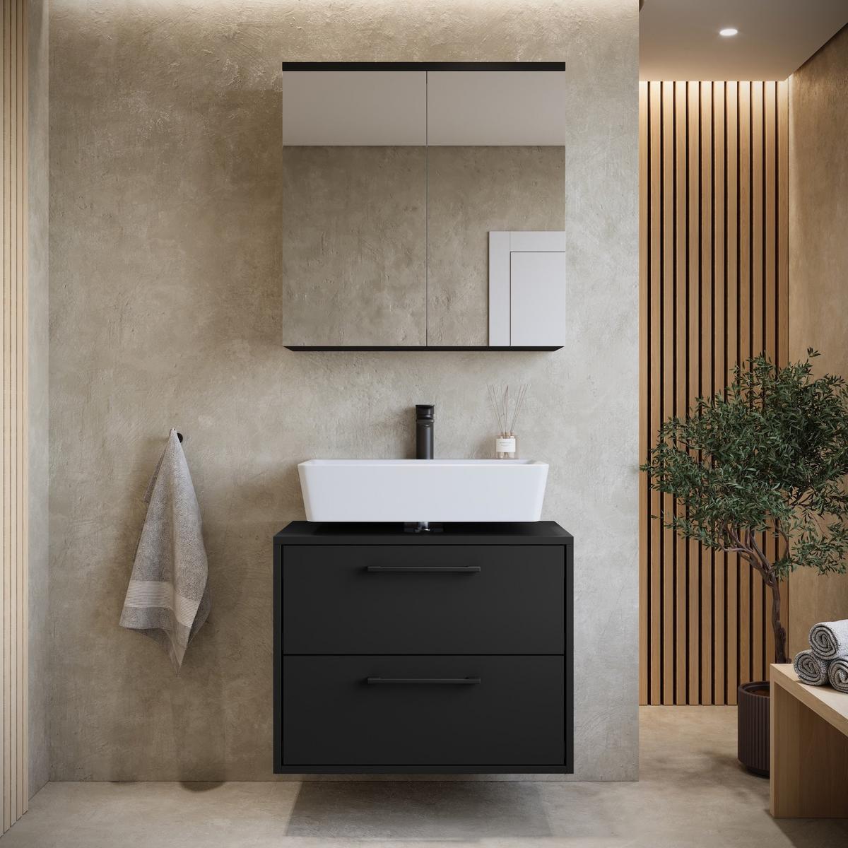 BADMÖBEL-SET Florence 2 Teile Schwarz Matt - 60 x 35 x 51 cm - Schwarz, Holz (60/51/35cm) - Badplaats