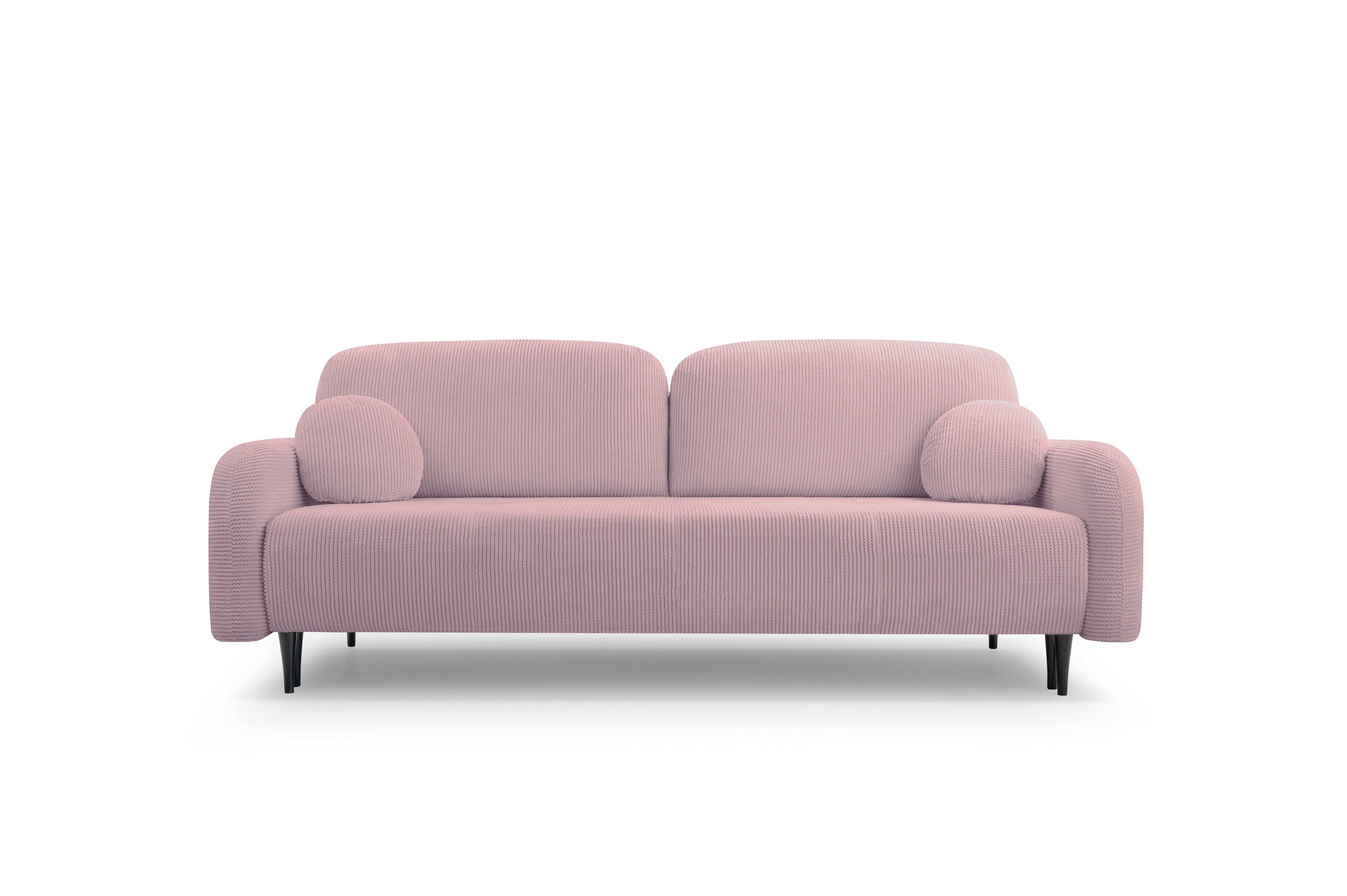 BETTSOFA VIVO Rosa Geflochtener Stoff mit Schlaffunktion - Rosa, Holz (230/95/102cm) - MASSENO