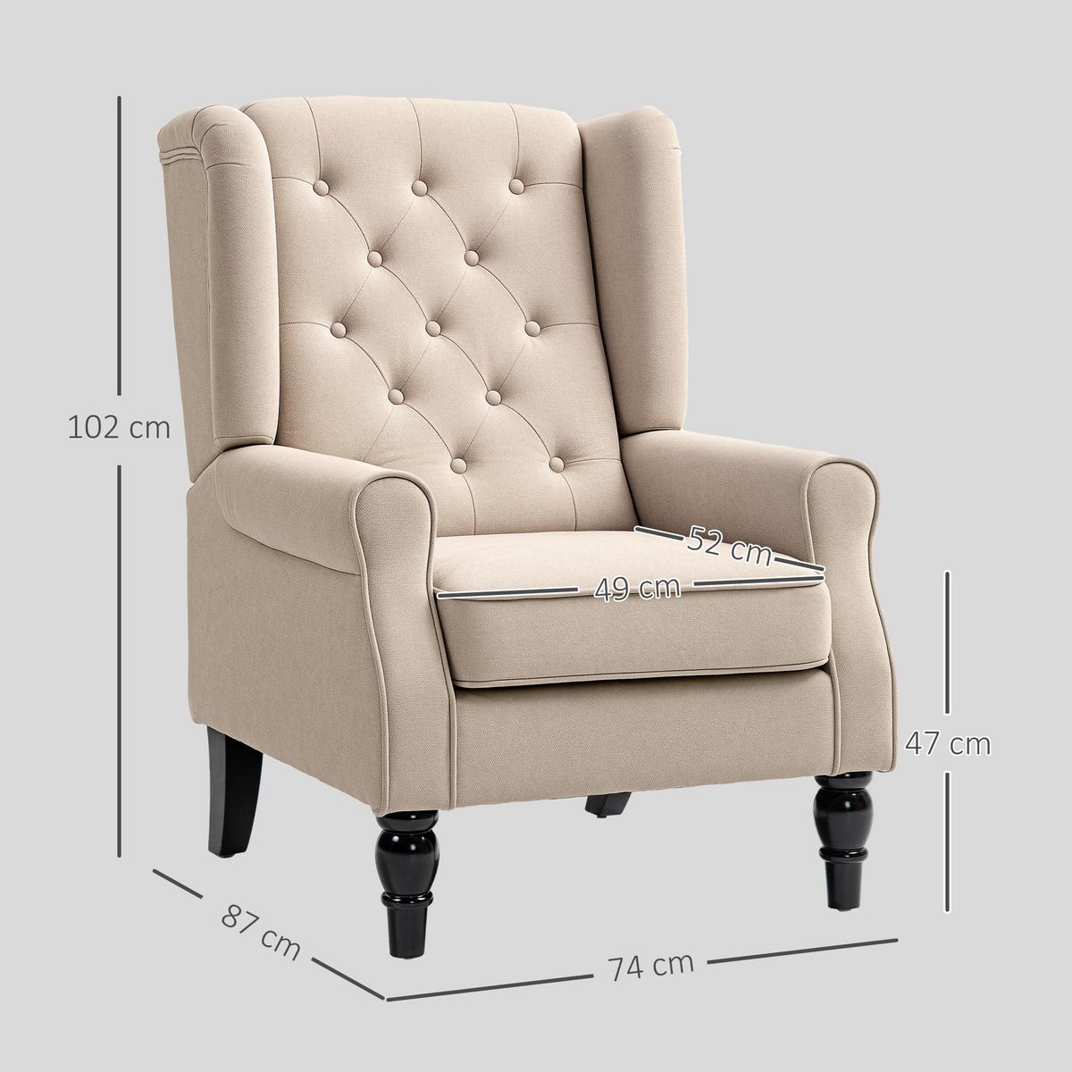 OHRENSESSEL Gepolstert Sessel mit Tufting, hoher Rückenlehne bis 160 kg, Beige - Beige/Schwarz, Holz/Textil (74/102/87cm) - HOMCOM