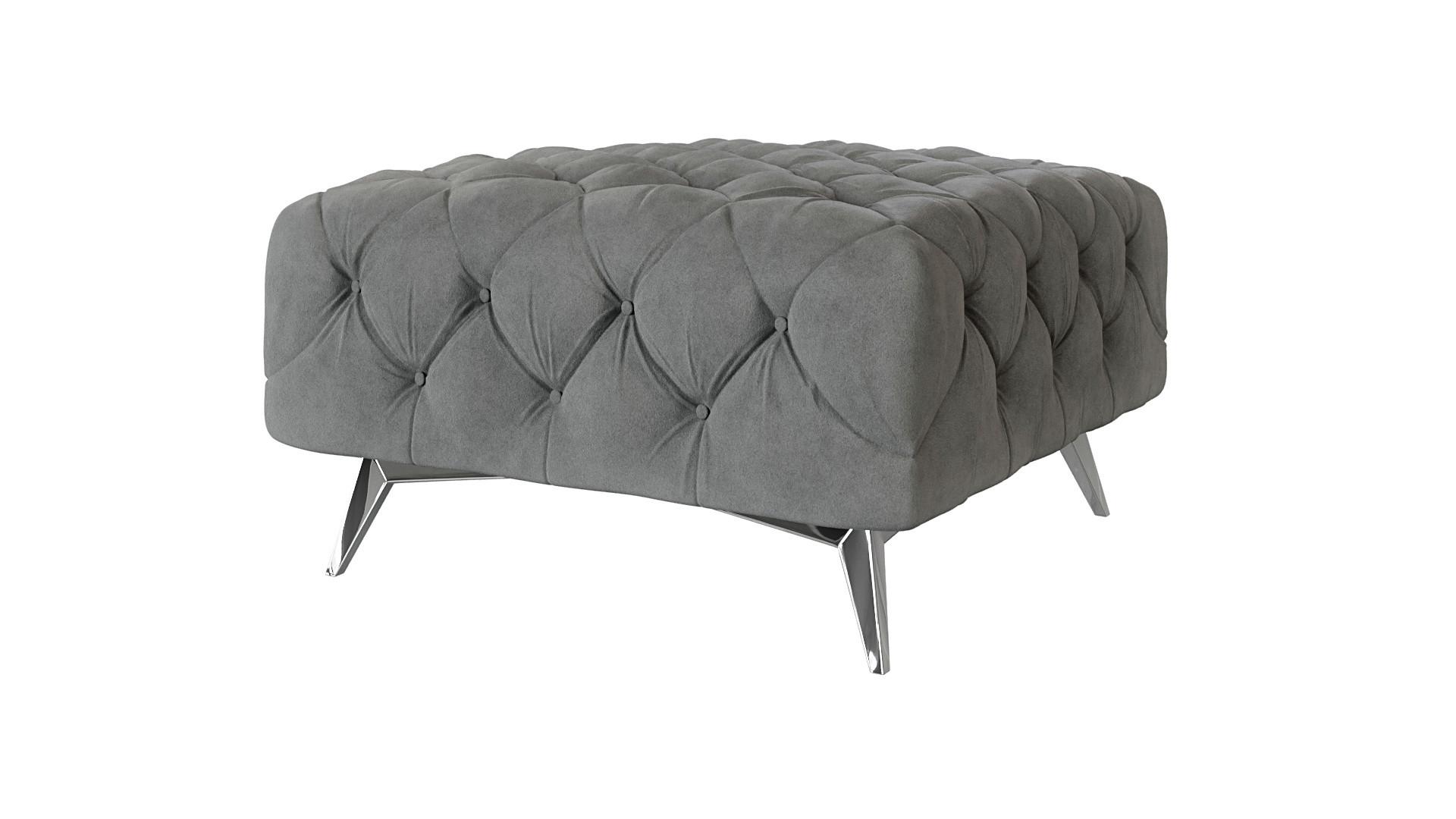HOCKER Chesterfield Laura Grau Samt - Silberfarben/Grau, Holz/Textil (80/45/80cm) - S-Style Möbel