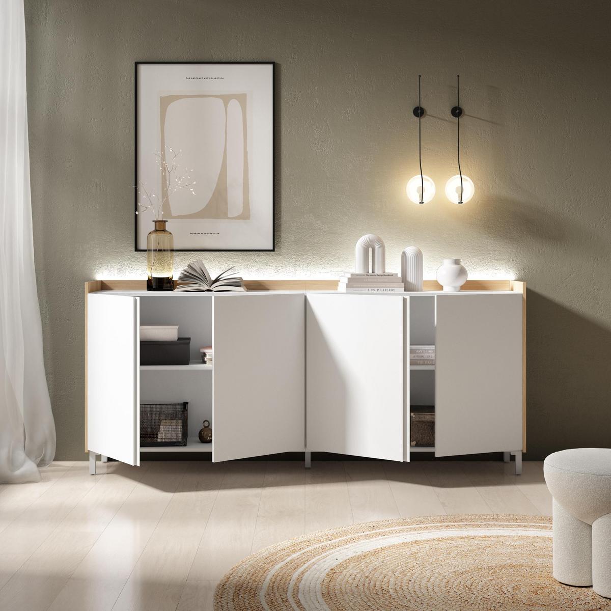SIDEBOARD, Weiß und Eiche, 207/35/91cm, mit Beinen - Weiß, Holzwerkstoff (207/91/35cm) - Skraut Home