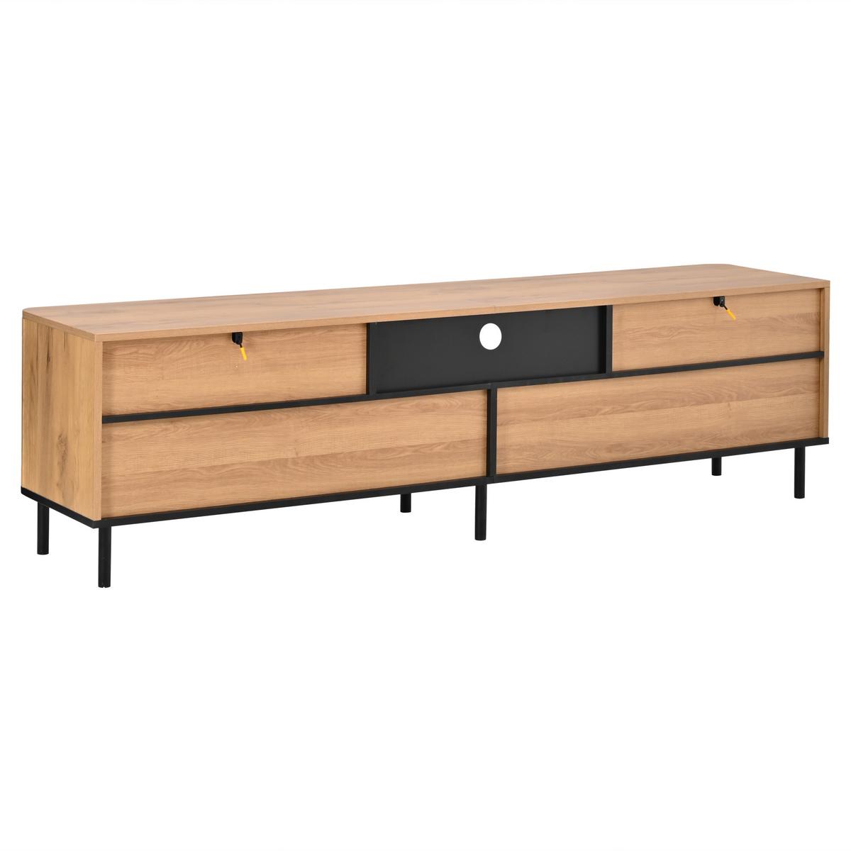 TV-LOWBOARD 180cm Naturholz & Schwarz mit 2 Schubladen & 2 Klapptüren - Schwarz/Naturfarben, Holzwerkstoff (180/52/40cm) - Urban Meuble