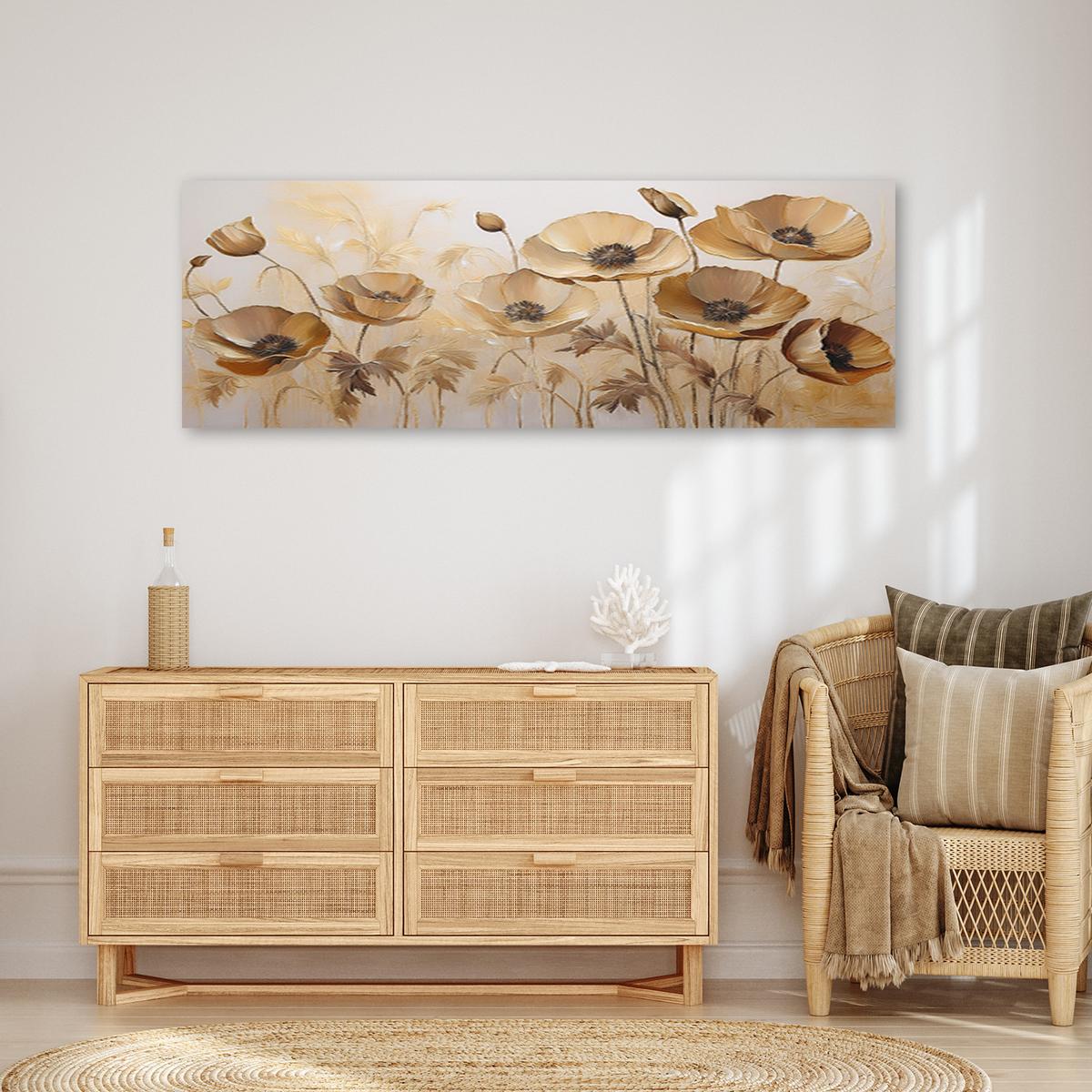 WANDBILD mohnblumen boho beige sepia - Beige, Textil (90/30cm) - Feeby