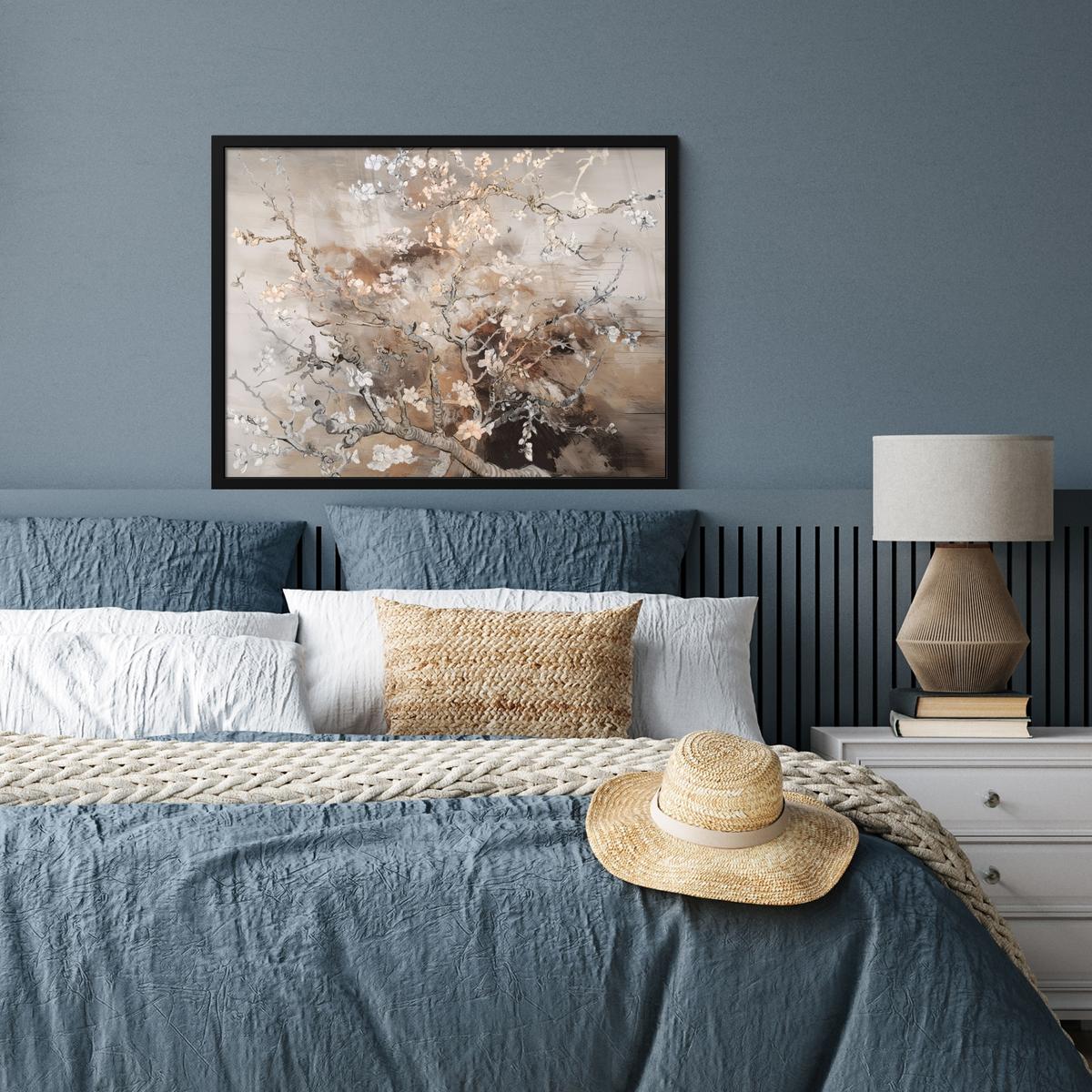 POSTER MIT RAHMENGERAHMTES BILD Mandelblüte - Kunst - Van Gogh - Beige - Abstrakt 80x60 cm - Braun, Papier (80/60cm) - MuchoWow