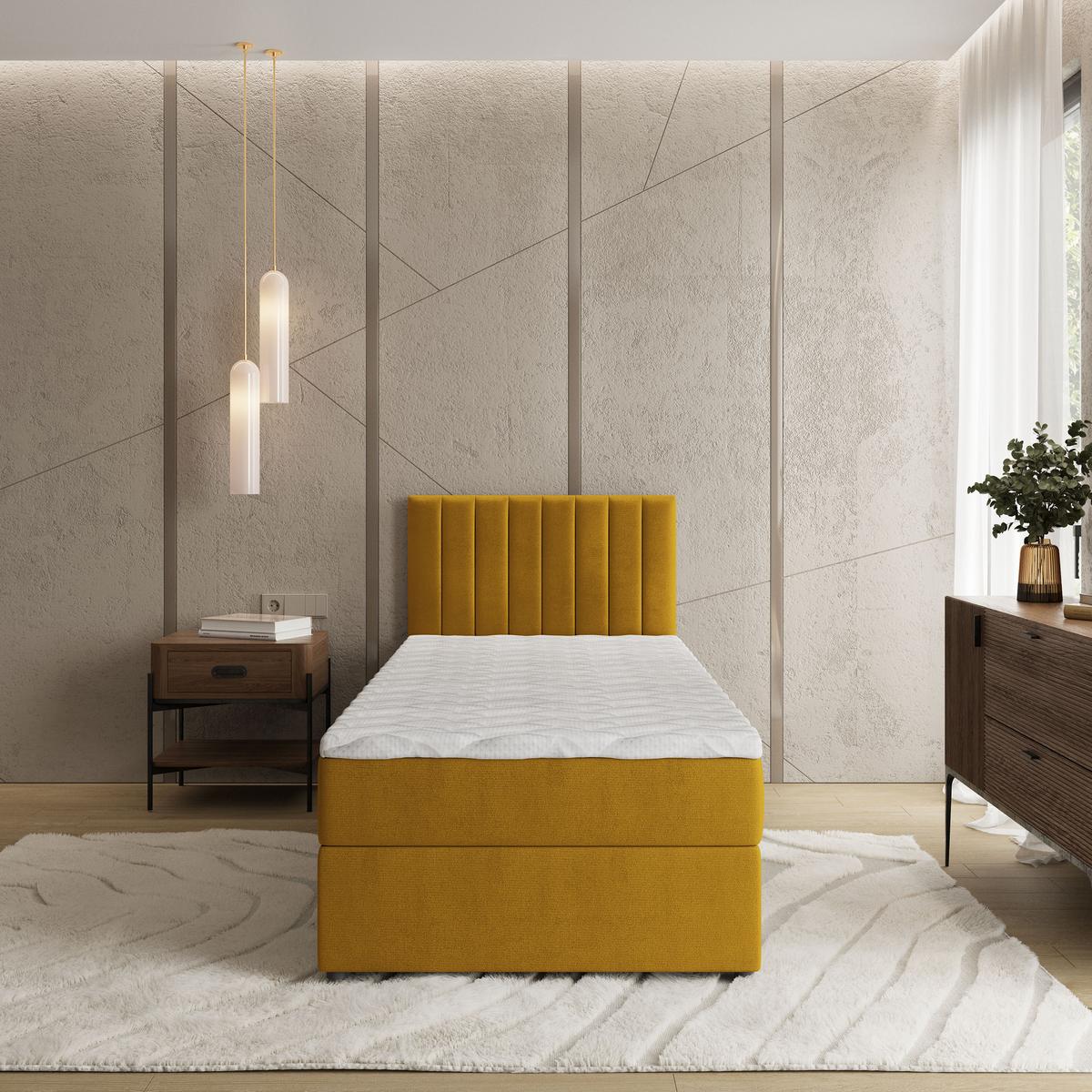 BOXBETT BRESEL 80 80x200 cm mit Matratze und Topper, H2+H3 - Gelb - Gelb, Holz (80/200cm) - MASSENO