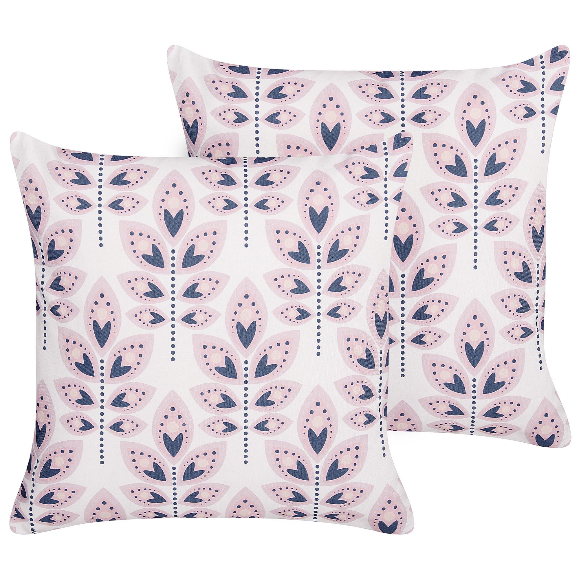 GARTENKISSEN 2er-Set Blattmotiv beige 45/45 cm Torretta - Creme, Textil (45/45cm) - Beliani