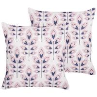 GARTENKISSEN 2er-Set Blattmotiv beige 45/45 cm Torretta - Creme, Textil (45/45cm) - Beliani