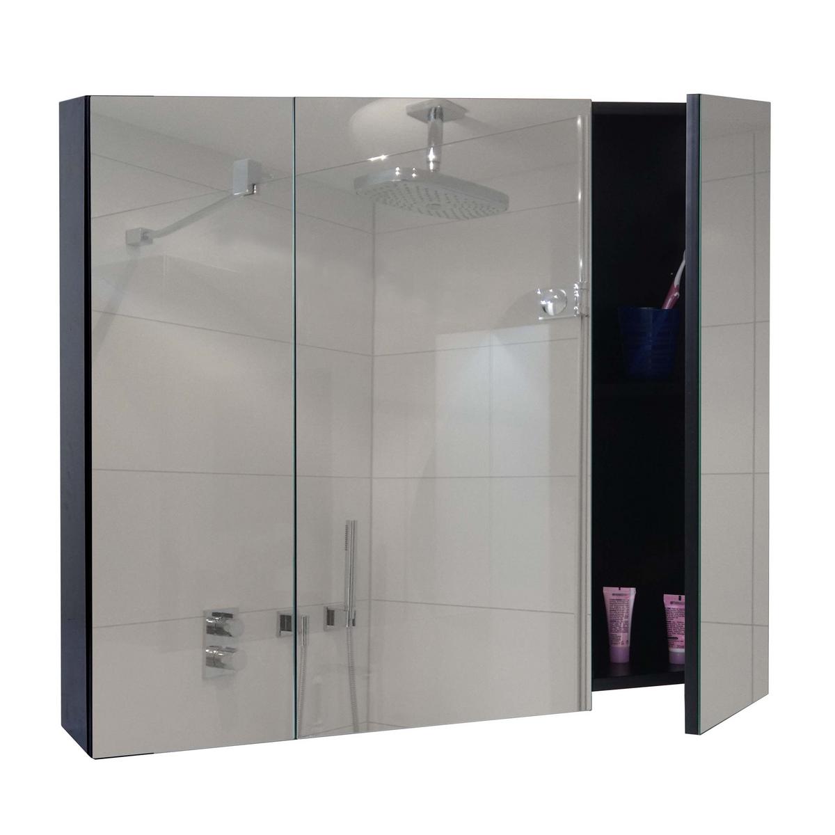 SPIEGELSCHRANK B19B Hochglanz Schwarz - Schwarz Hochglanz, Holz (80/70/16cm) - MCW