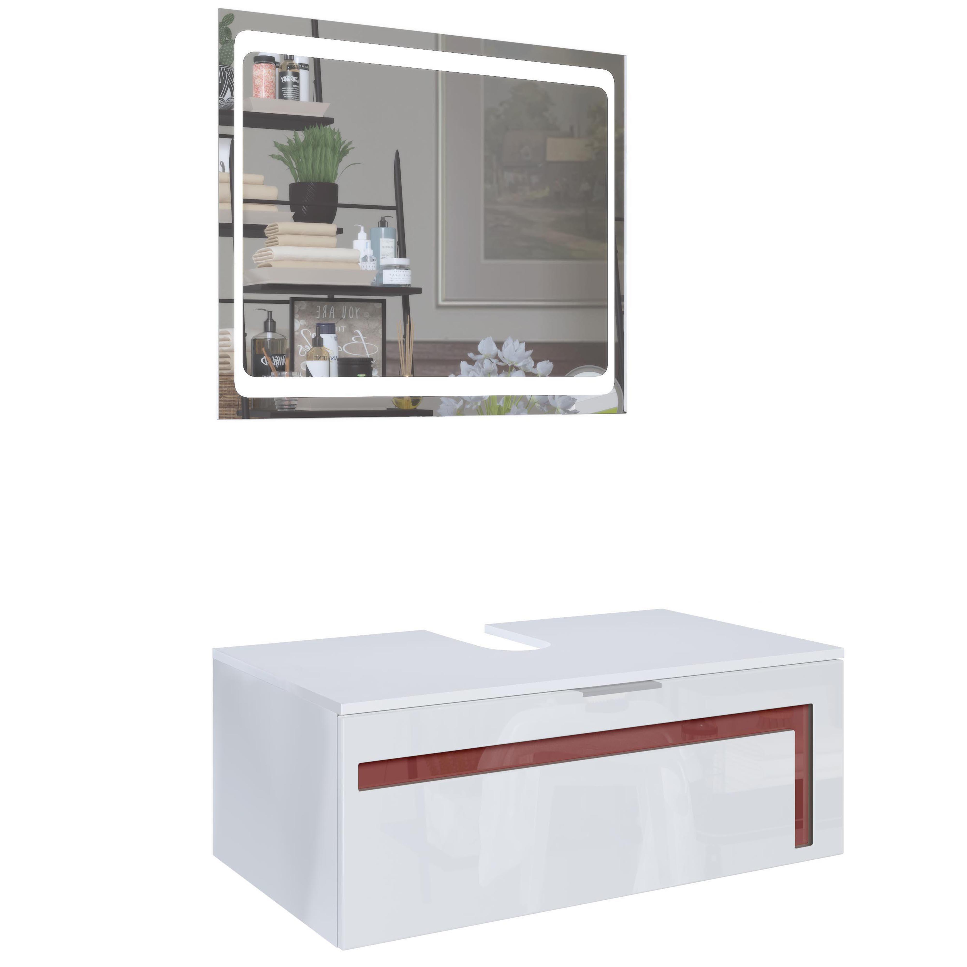 WASCHBECKENUNTERSCHRANK Aloha Absetzungen in Bordeaux Hochglanz - Bordeaux, Holzwerkstoff (96/36/51cm) - Vladon
