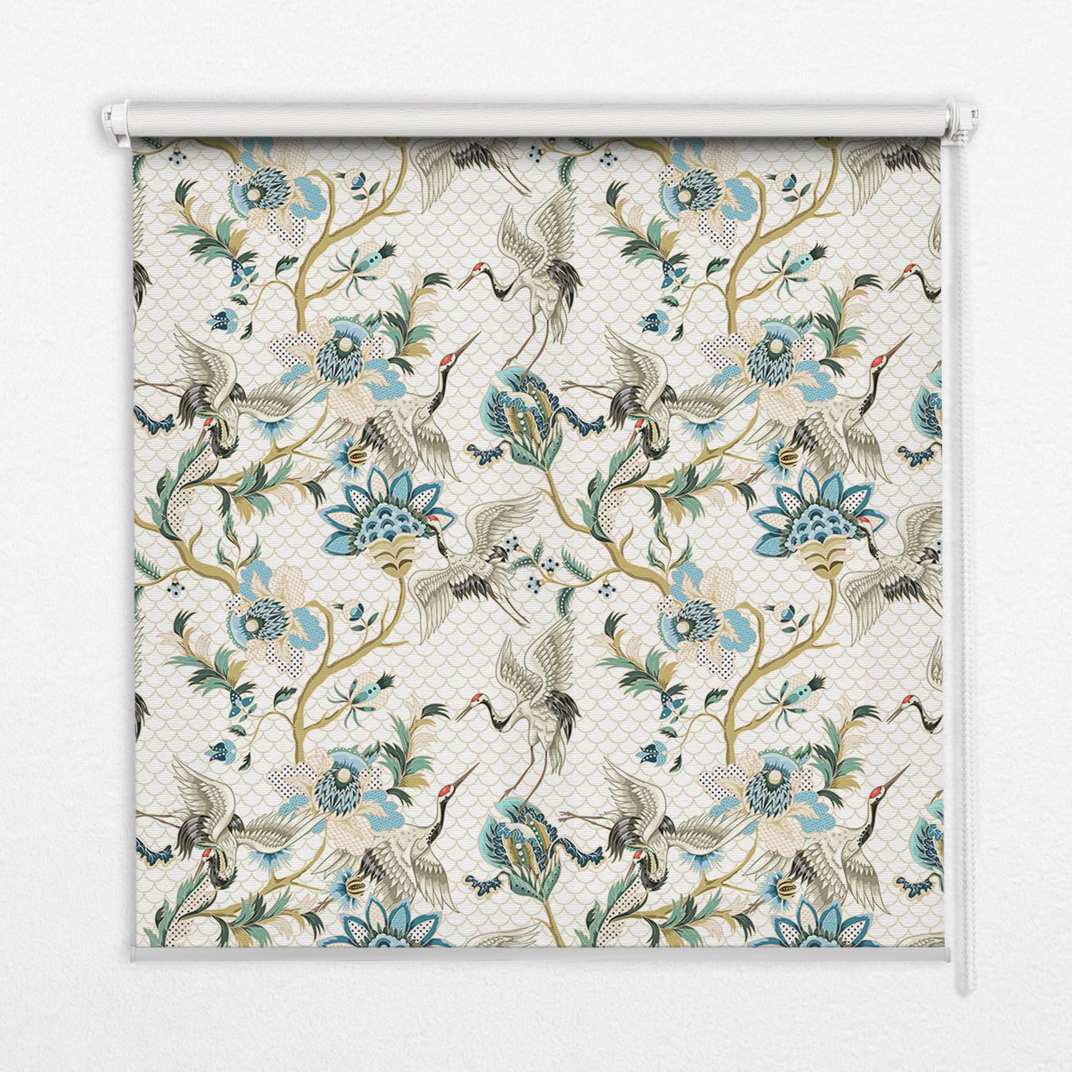 INNENROLLO - Fensterrollo - Rollo - 140x140 cm - Blumen und Vögel - Weiß, Kunststoff (140/140/0.5cm) - TULUP