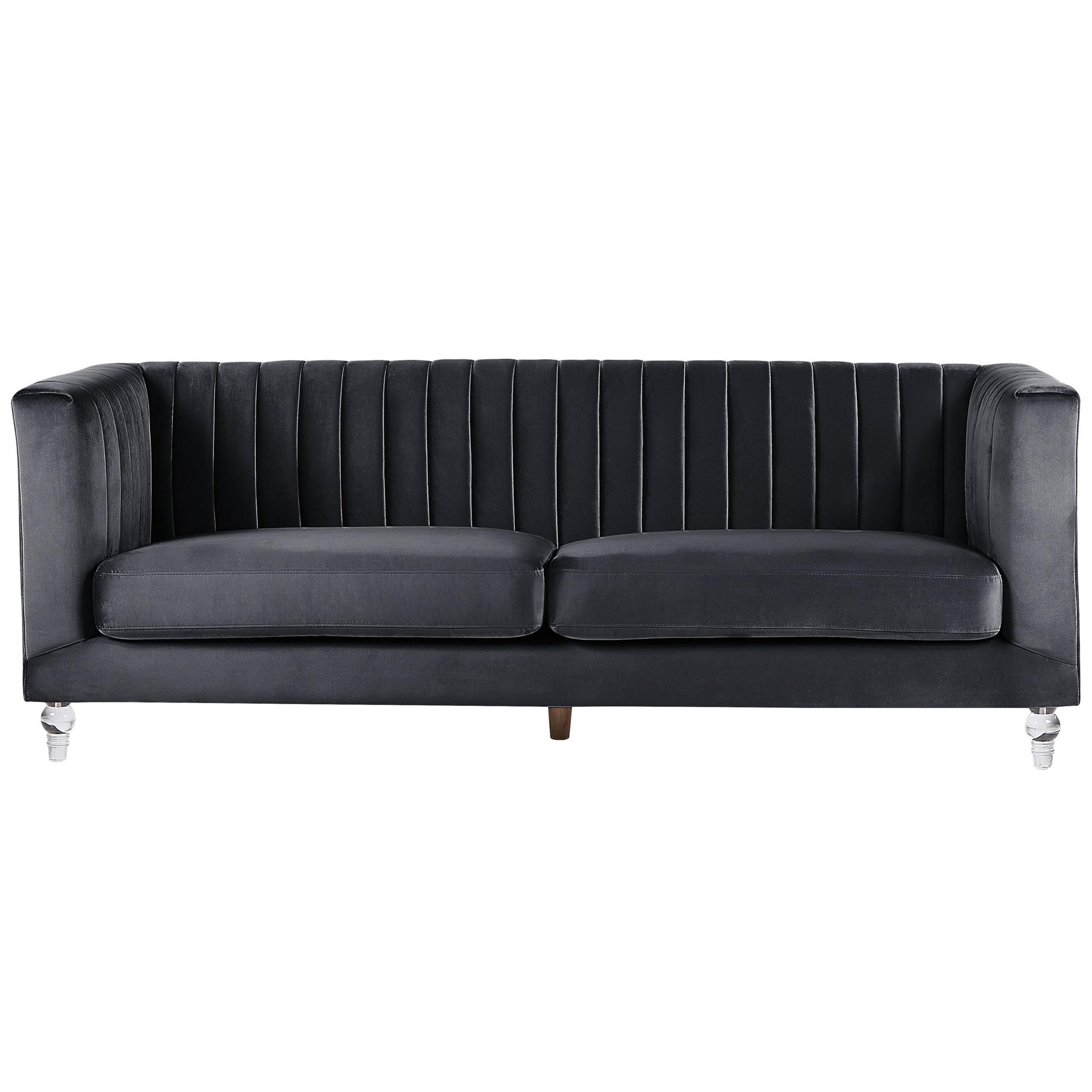 3-SITZER-SOFA Samtstoff Schwarz Arvika - Schwarz, Textil (204/75/78cm) - Beliani
