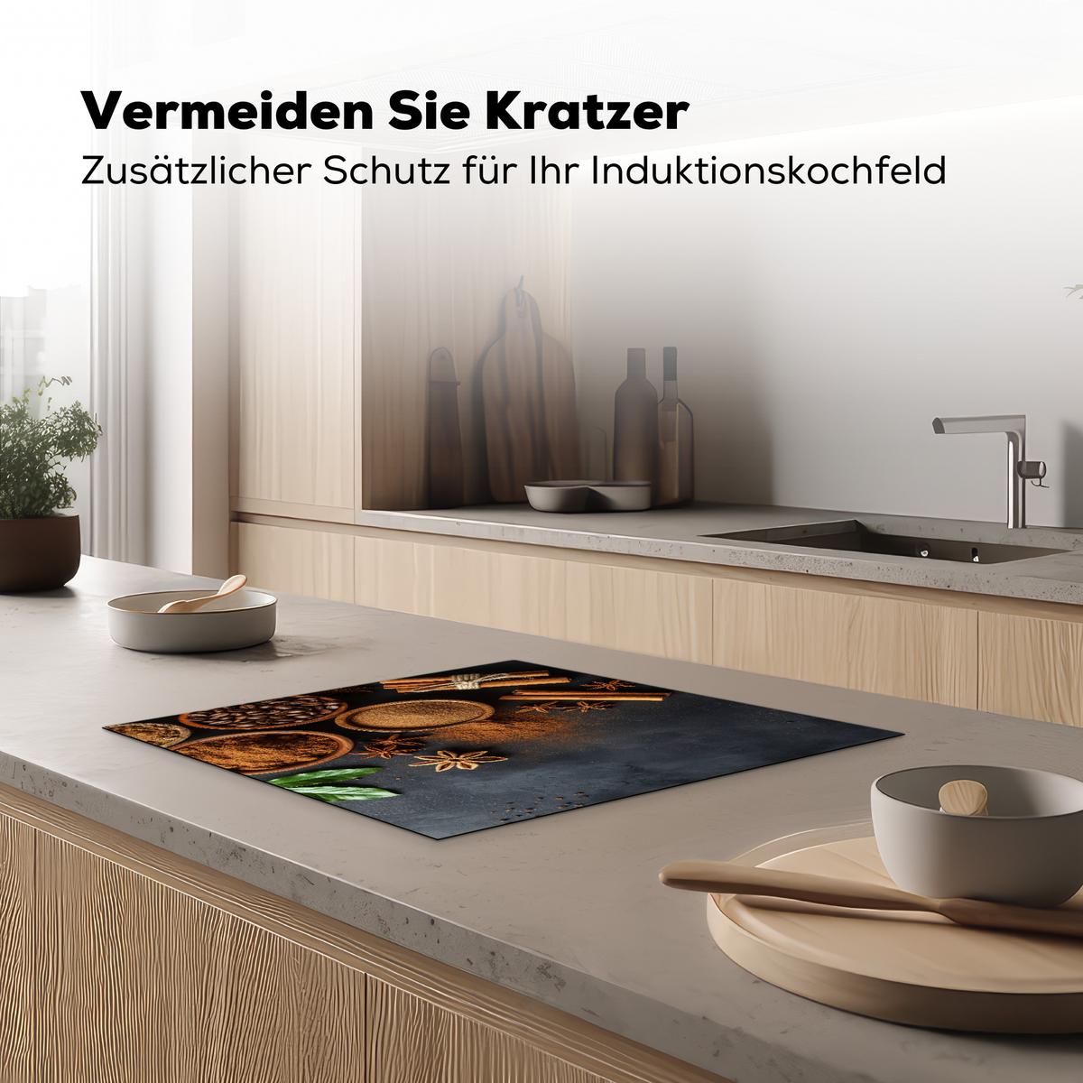 HERDABDECKPLATTE Zimt - Beton - Kaffee - Zimtstangen - Gewürze Abdeckung Ceranfeld 57.6x51.6 cm - Mokka, Kunststoff (57.6/51.6/0.2cm) - MuchoWow