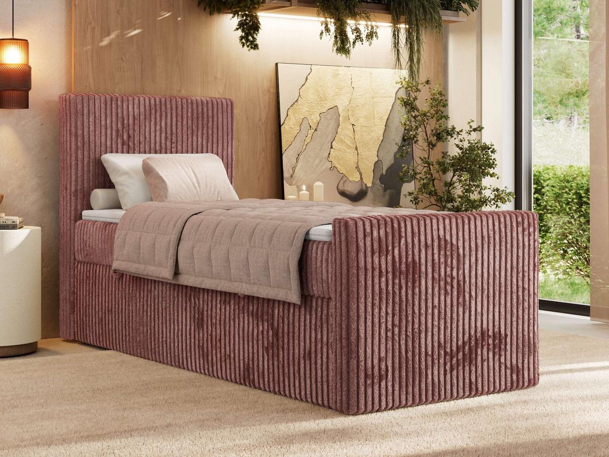 BOXBETT TILIANO DUO 90/200 - Rosa Cord - H4 - Topper Visco - Links Seite - Rosa, Textil (200/90cm) - MKS