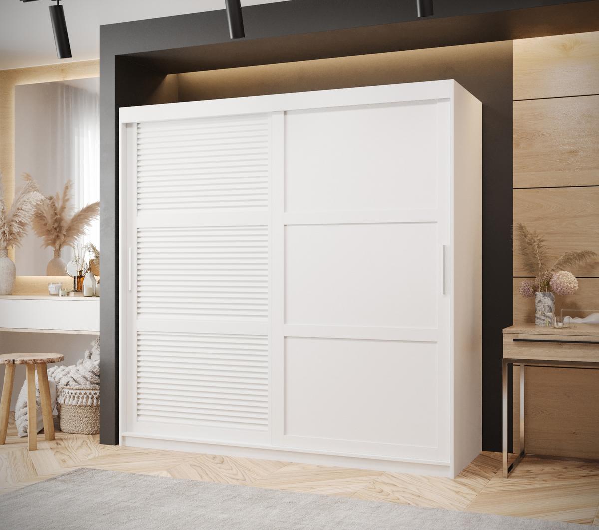 SCHWEBETÜRENSCHRANK 200/180/62 2-türig - Silberfarben/Weiß, Holz/Kunststoff (180/200/62cm) - MÖBEL KRYSPOL