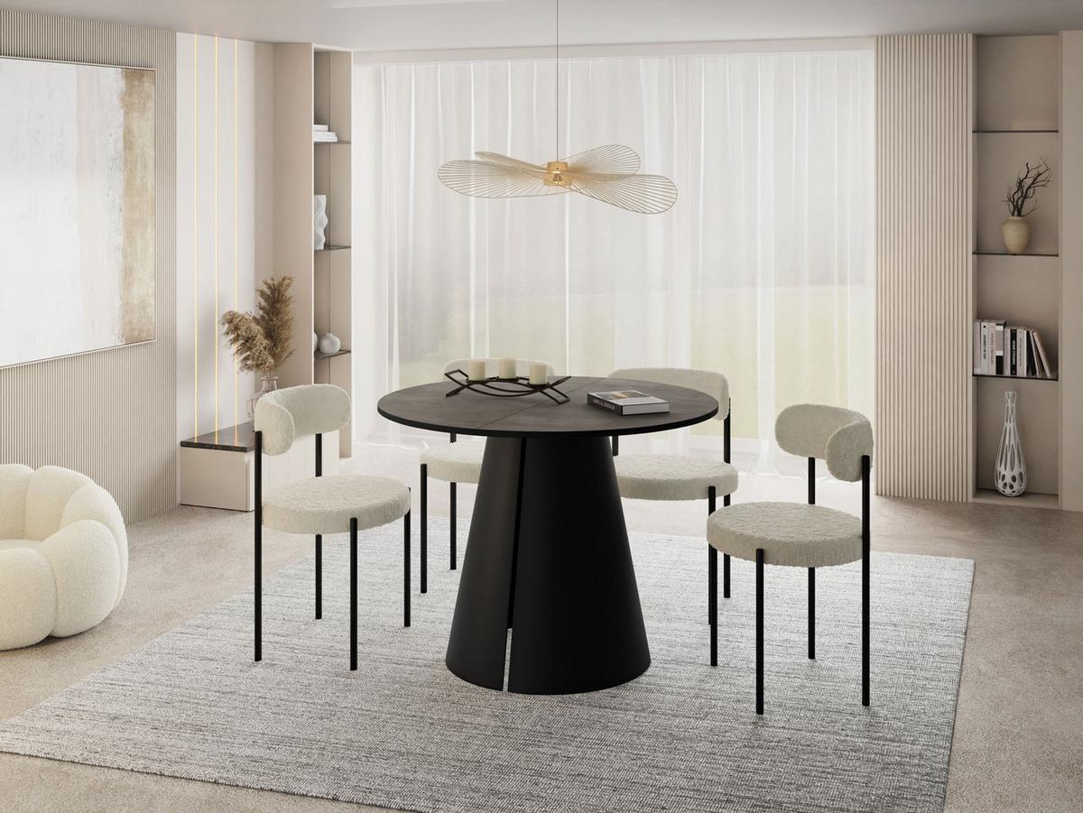 ESSTISCH Lamio runder ausziehbarer, Beton-Optik Dunkelgrau 120-200/120/76 cm - Dunkelgrau/Schwarz, Holzwerkstoff/Metall (120/196/76cm) - WFL GROUP