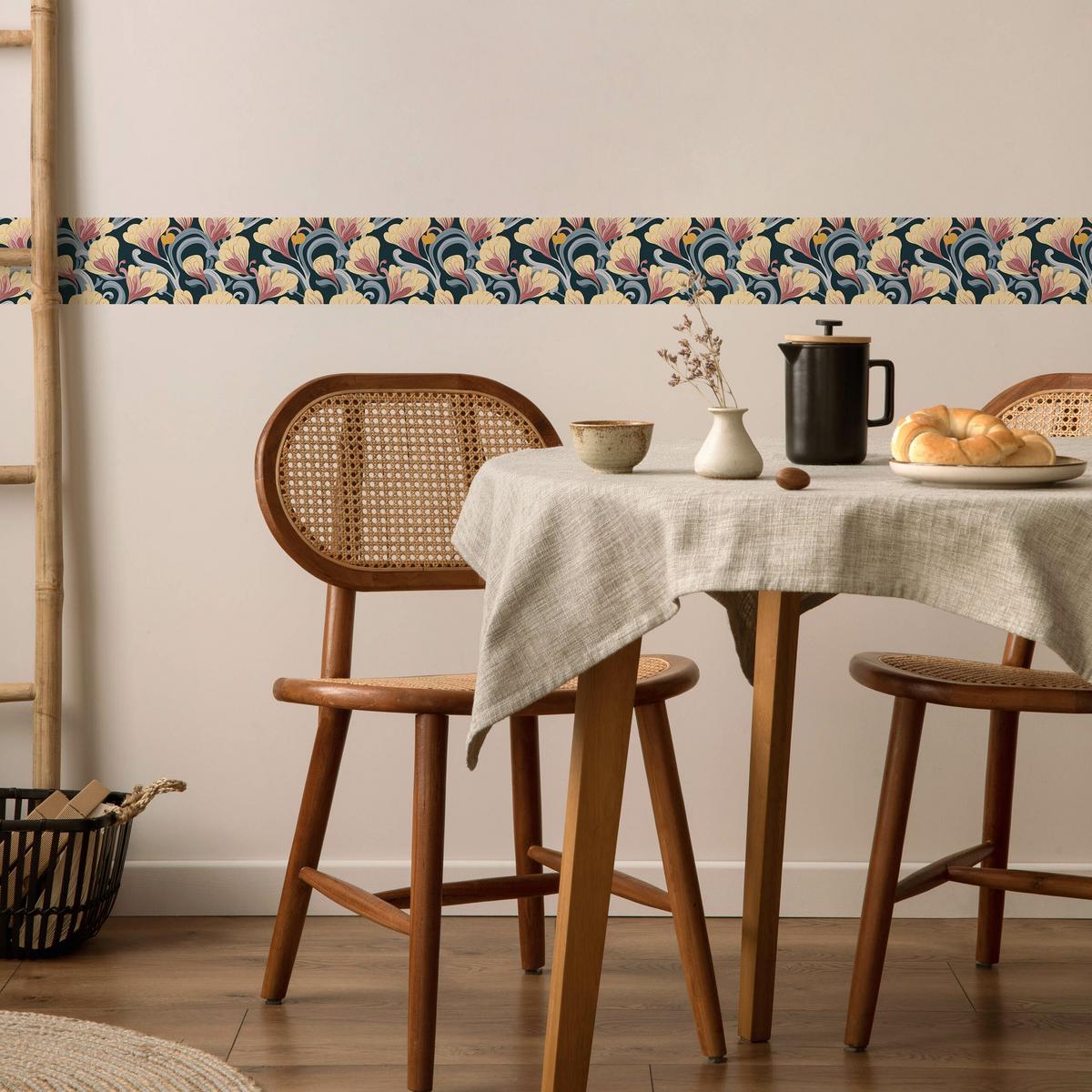 TAPETENBORDÜRE selbstklebend BLUMEN moderne Muster Abstraktion - Blau/Schwarz, Papier (10/300/300cm) - Muralo