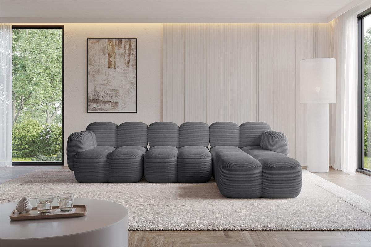 ECKSOFA modulares Sofa Rechts Miko-L2 302x205x75 Dunkelgrau Cord - Graphitfarben/Schwarz, Holzwerkstoff/Kunststoff (302/205cm) - ALTDECOR