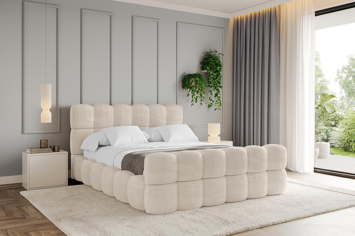 POLSTERBETT mit Bettkasten, Fußteil und Lattenrost, Bett mit Matratze H3/H4 - LEYA-Z 200x200 Beige - Creme, Holzwerkstoff/Textil (200/200cm) - ALTDECOR