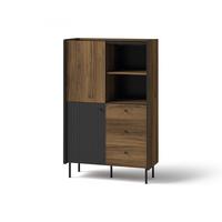 HIGHBOARD Piano mit 2 Türen und 3 Schubladen, Mattschwarz + Warmia-Nussbaum - Dunkelbraun/Schwarz, Holzwerkstoff (88/140/40cm) - Beautysofa