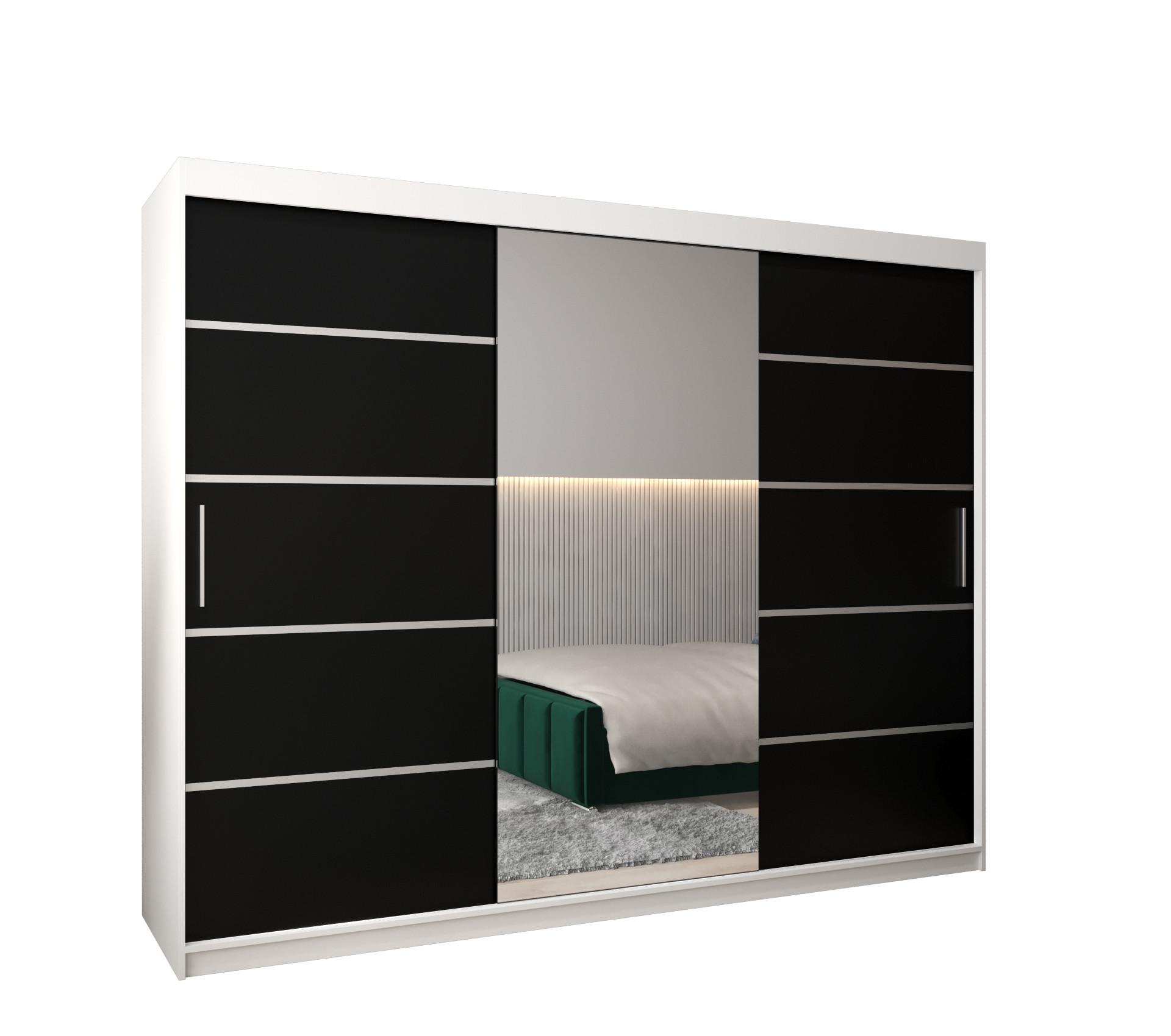 SCHWEBETÜRENSCHRANK 200/250/62 3-türig - Silberfarben/Schwarz, Holz/Kunststoff (250/200/62cm) - MÖBEL KRYSPOL