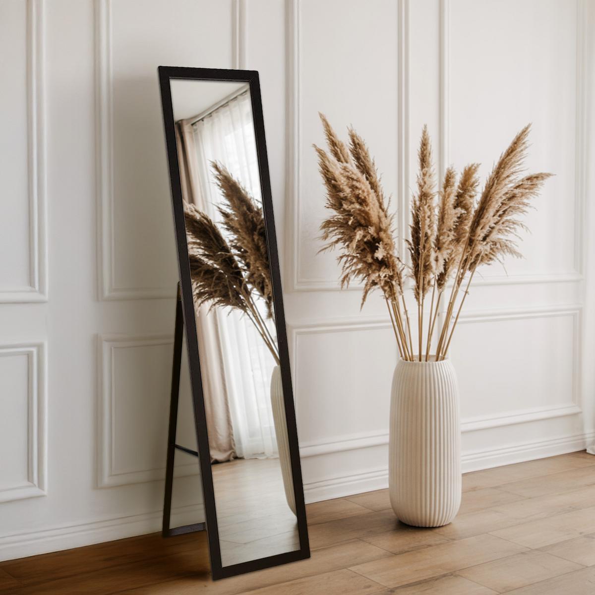 STANDSPIEGEL 156x36 cm – Schwarze Rahmen - Schwarz, Glas (156/36/0.4cm) - Wallfluent