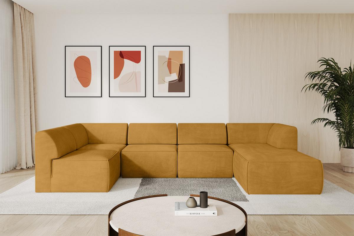 WOHNLANDSCHAFT Ottomane Rechts MOVO-L 345x180x78 cm Senffarbe Cord - Honig, Holzwerkstoff/Kunststoff (180/78/345cm) - ALTDECOR