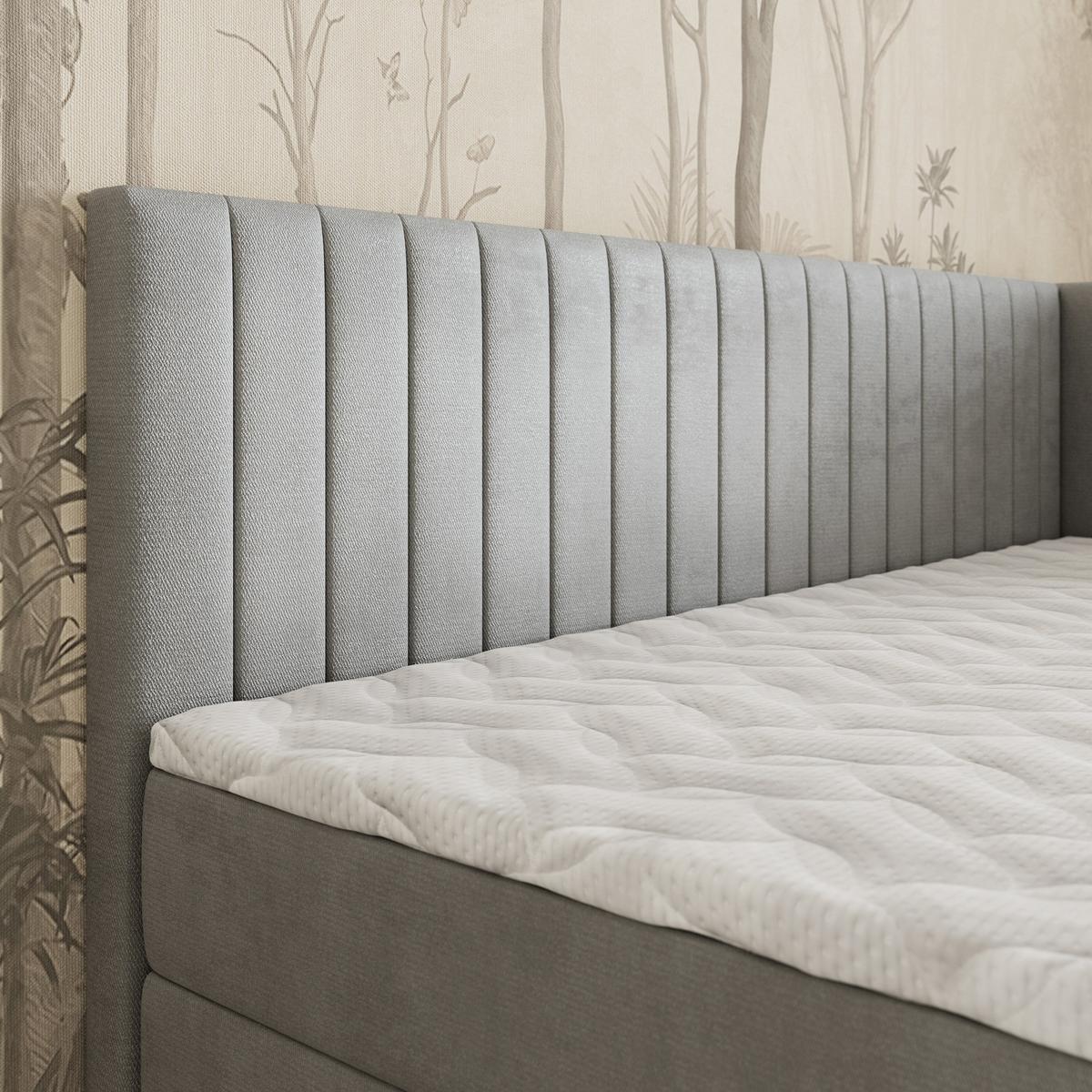 BOXBETT ARIS 90x200 cm mit Matratze und Topper, H2+H3 - Hellgrau - Hellgrau, Holz (90/200cm) - MASSENO